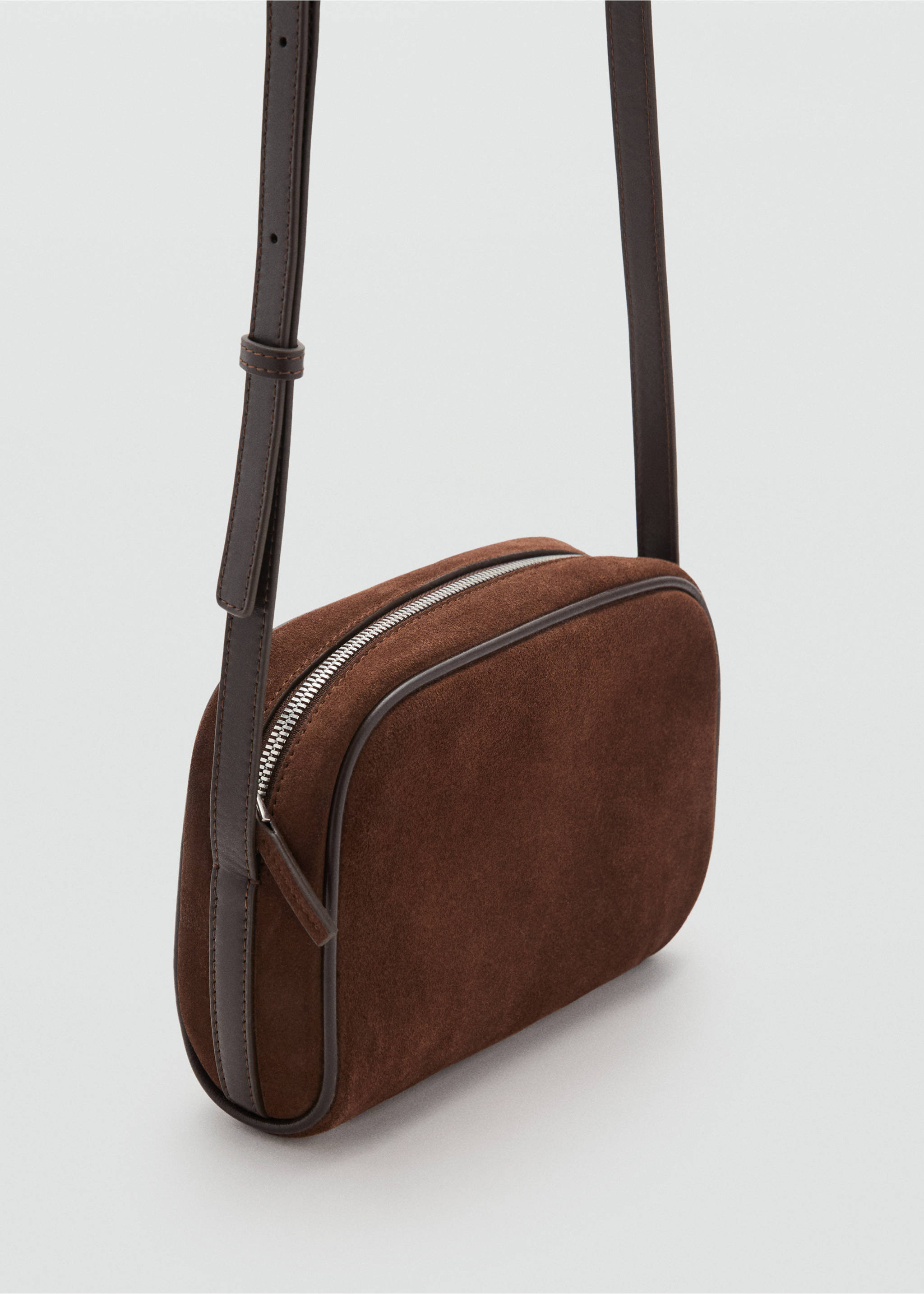 Bolso bandolera piel serraje - Plano medio, Chocolate. Ref: 17004447-00.