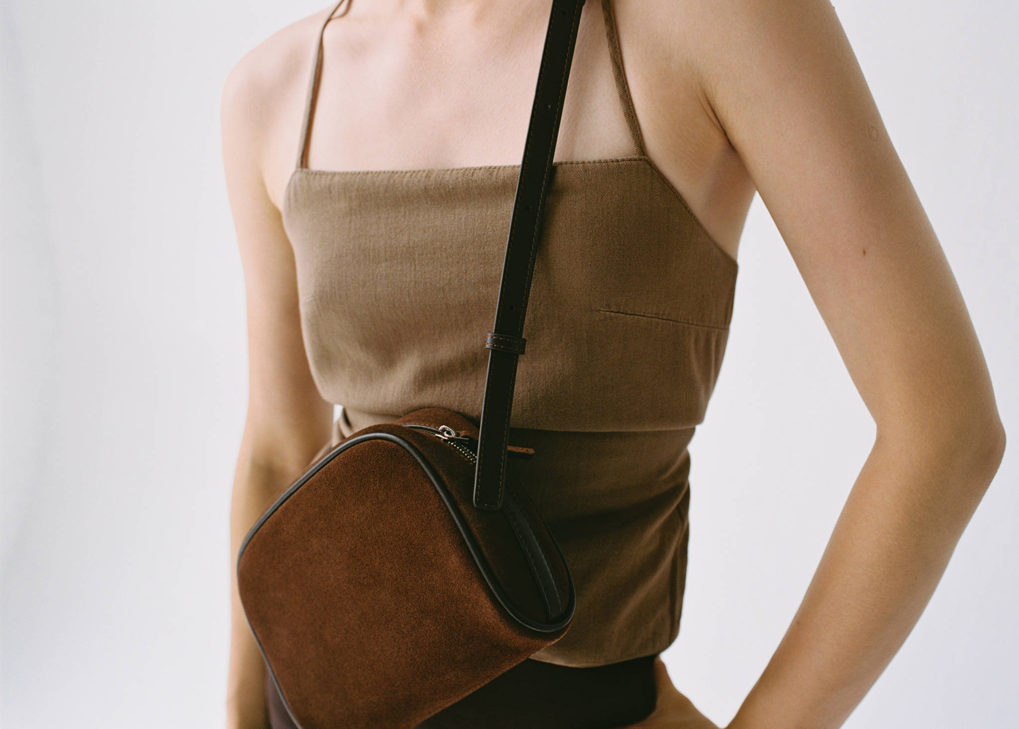 Suede leather shoulder bag - Panoramic plane