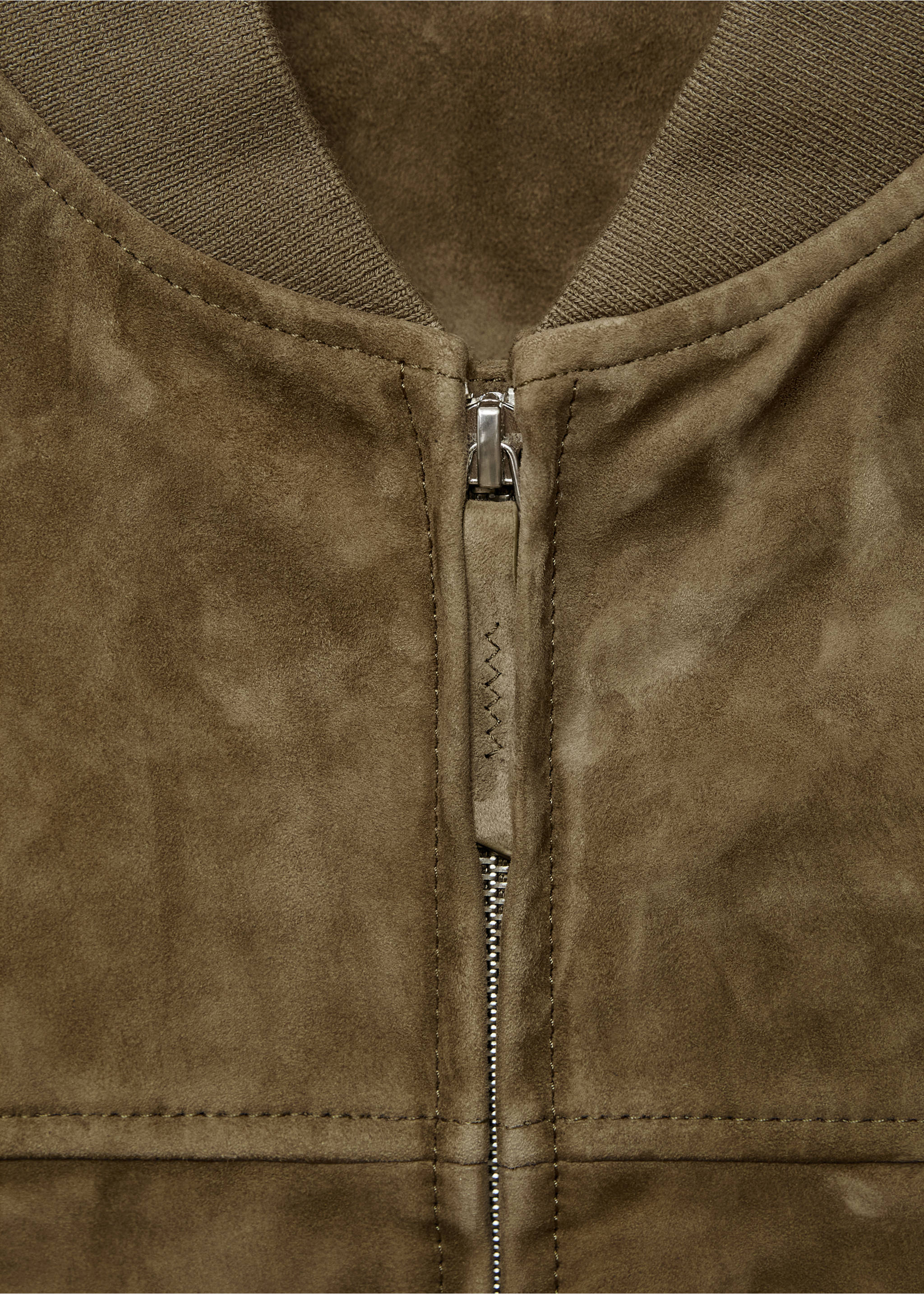 Blouson bomber cuir daim - Détail de l'article 8, Kaki. Ref: 17005141-00.