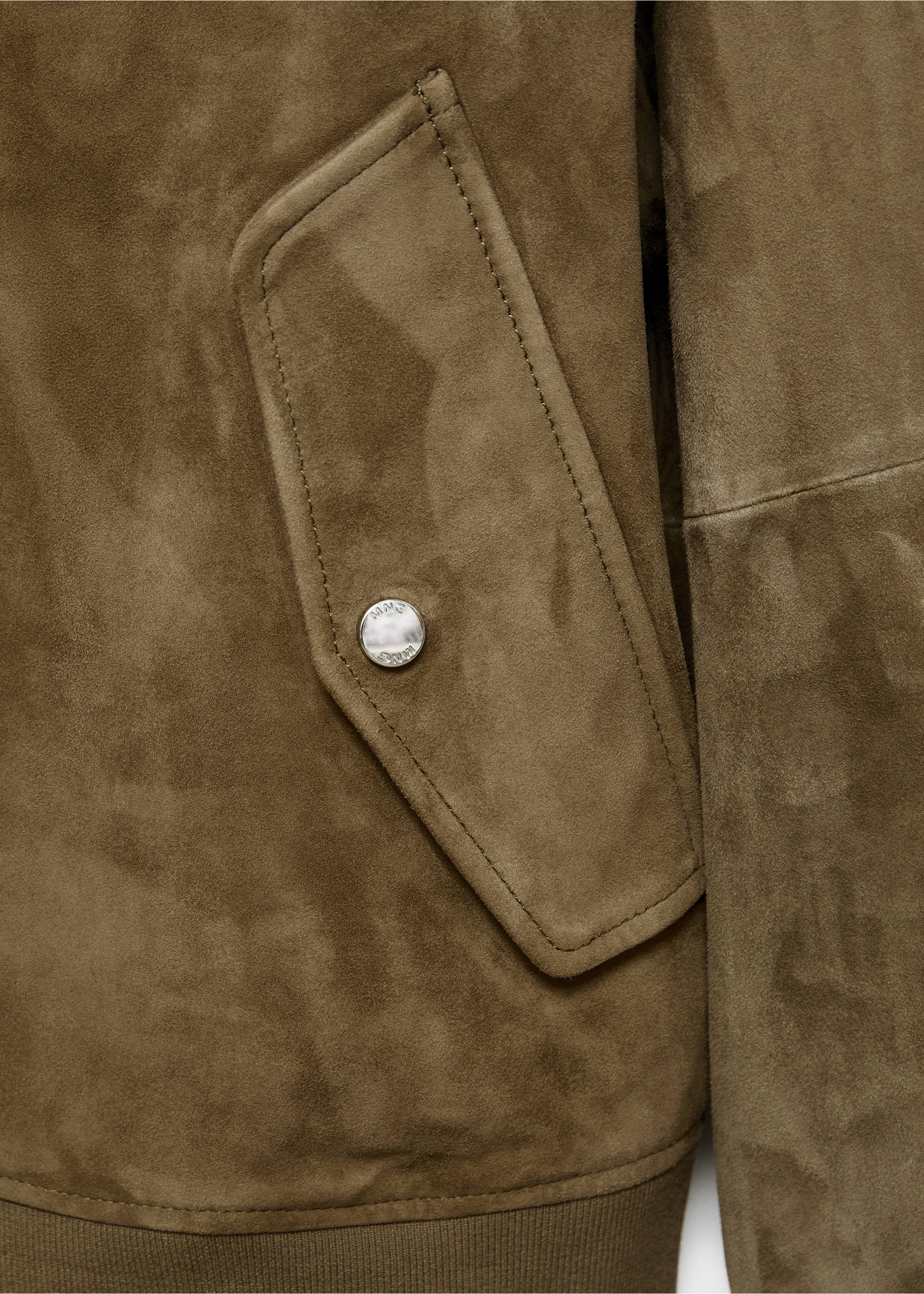Blouson bomber cuir daim - Détail de l'article 0, Kaki. Ref: 17005141-00.