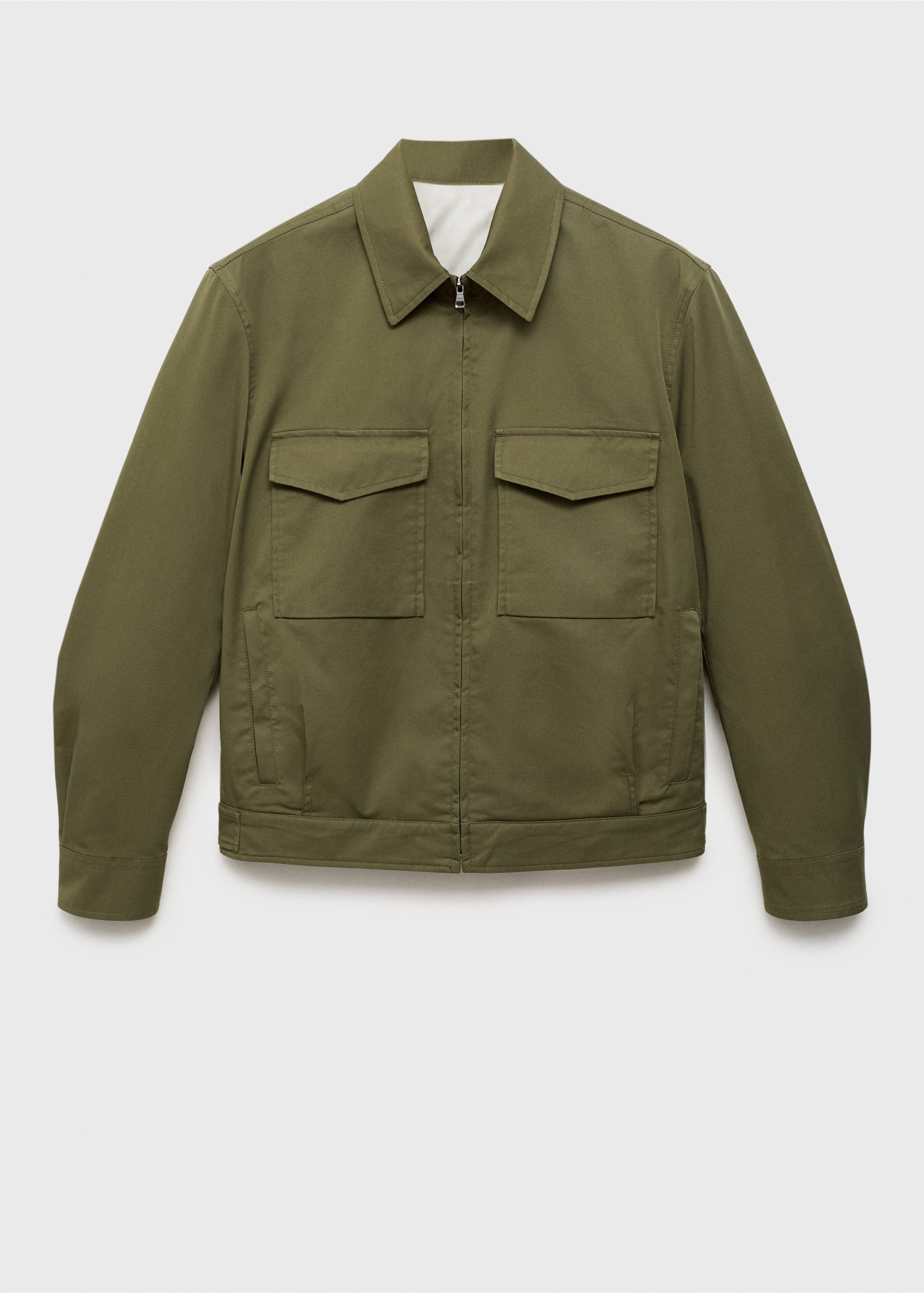 Cotton jacket with pockets - Article without model, Olive Green. Ref: 17005142-00.