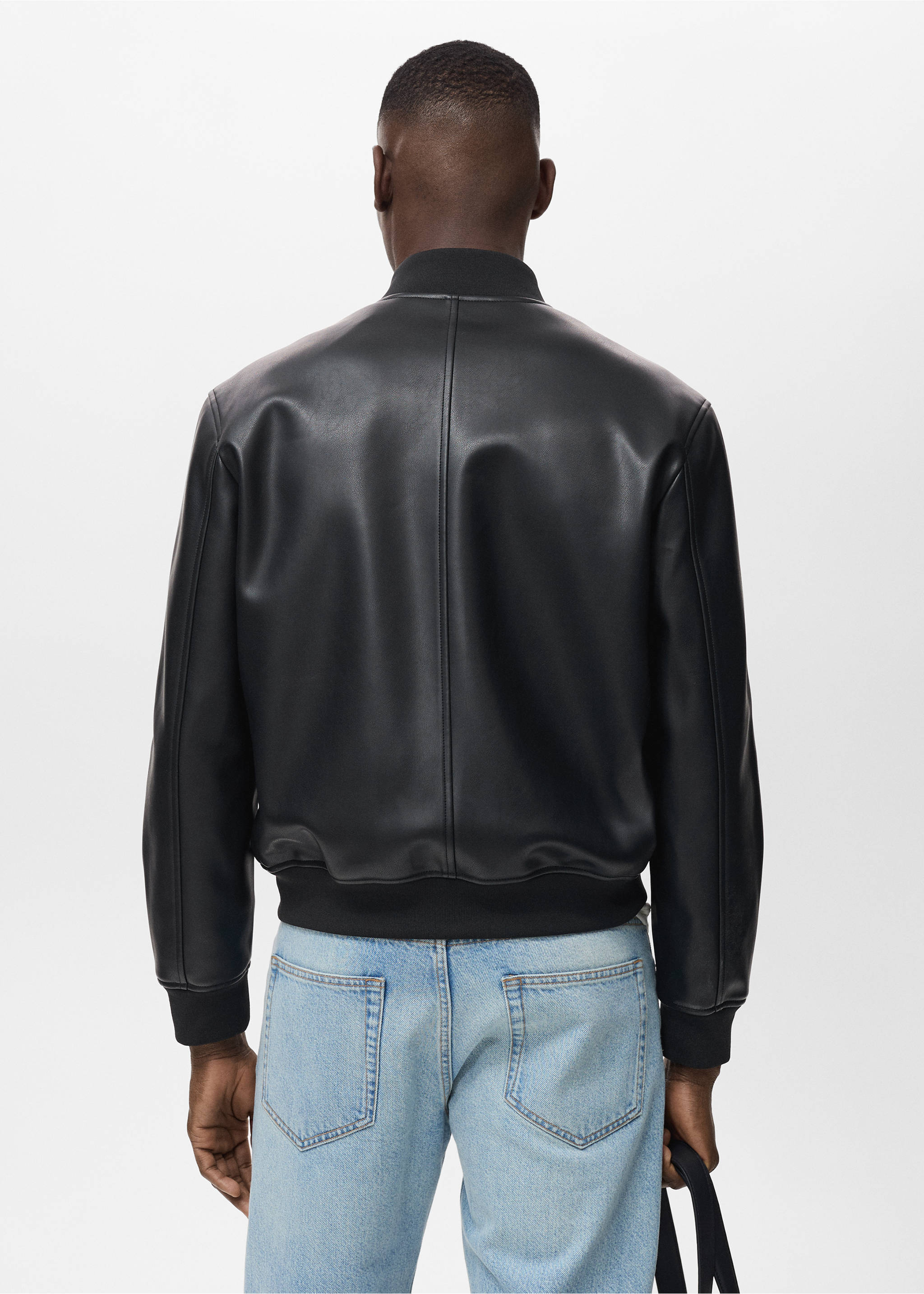 Cazadora bomber efecto piel - Reverso del artículo, Negro. Ref: 17005145-00.