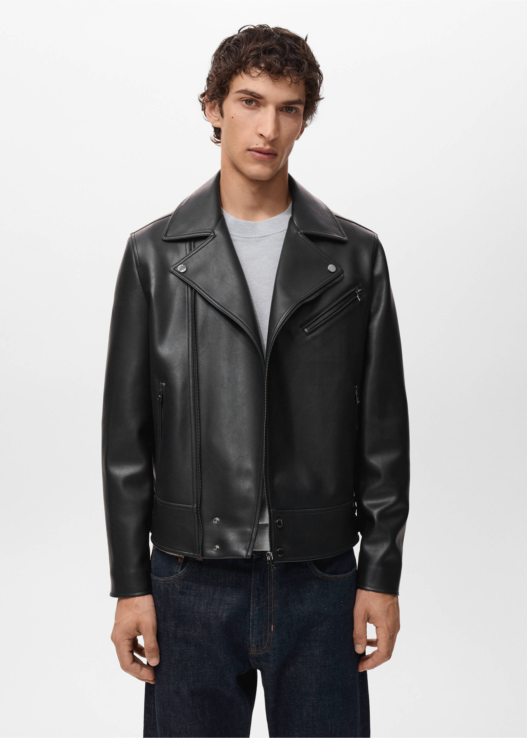 Cazadora biker efecto piel - Plano medio, Negro. Ref: 17005146-00.