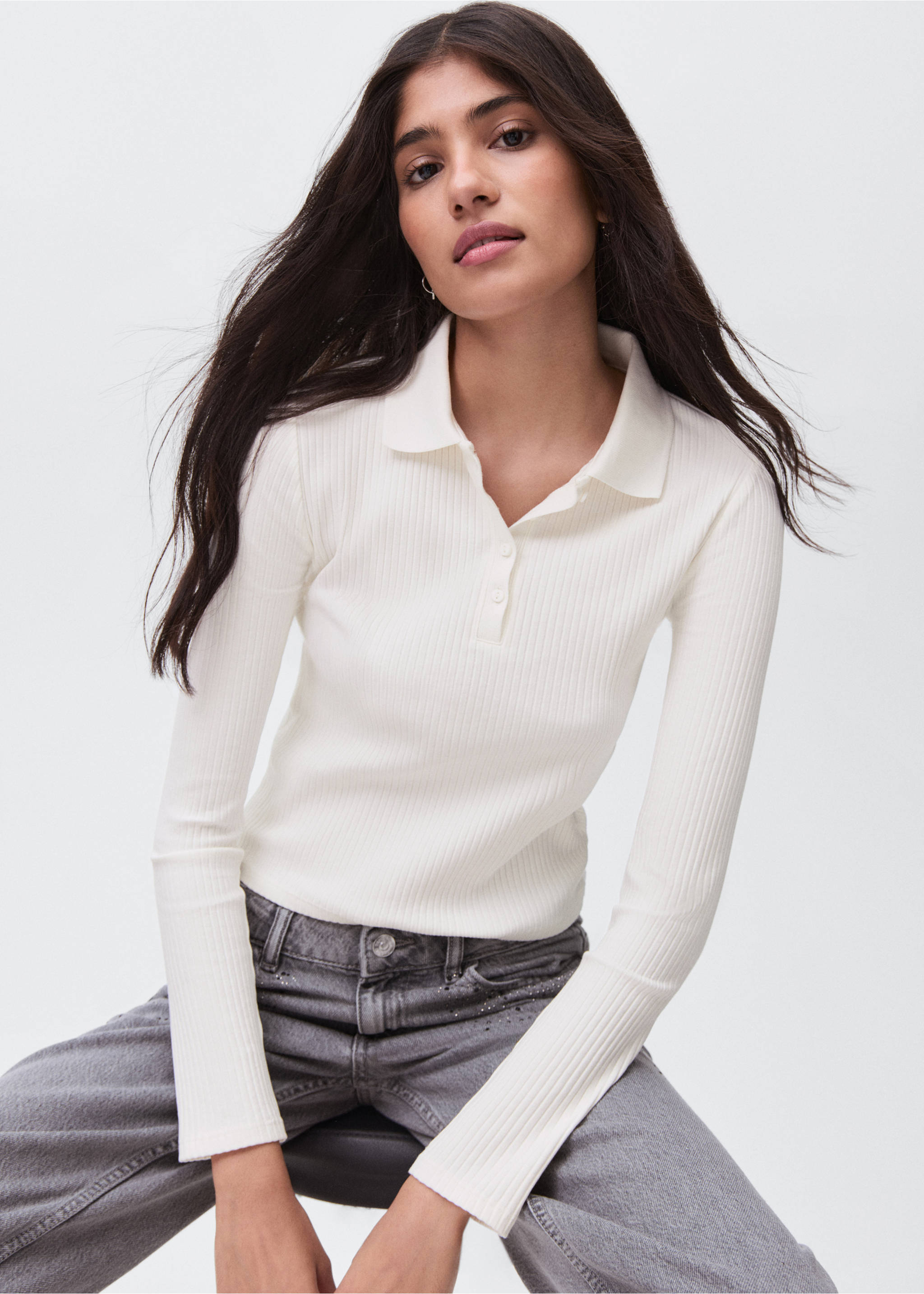 Ribbed polo t-shirt - Details of the article 2, Off White. Ref: 17005179-00.