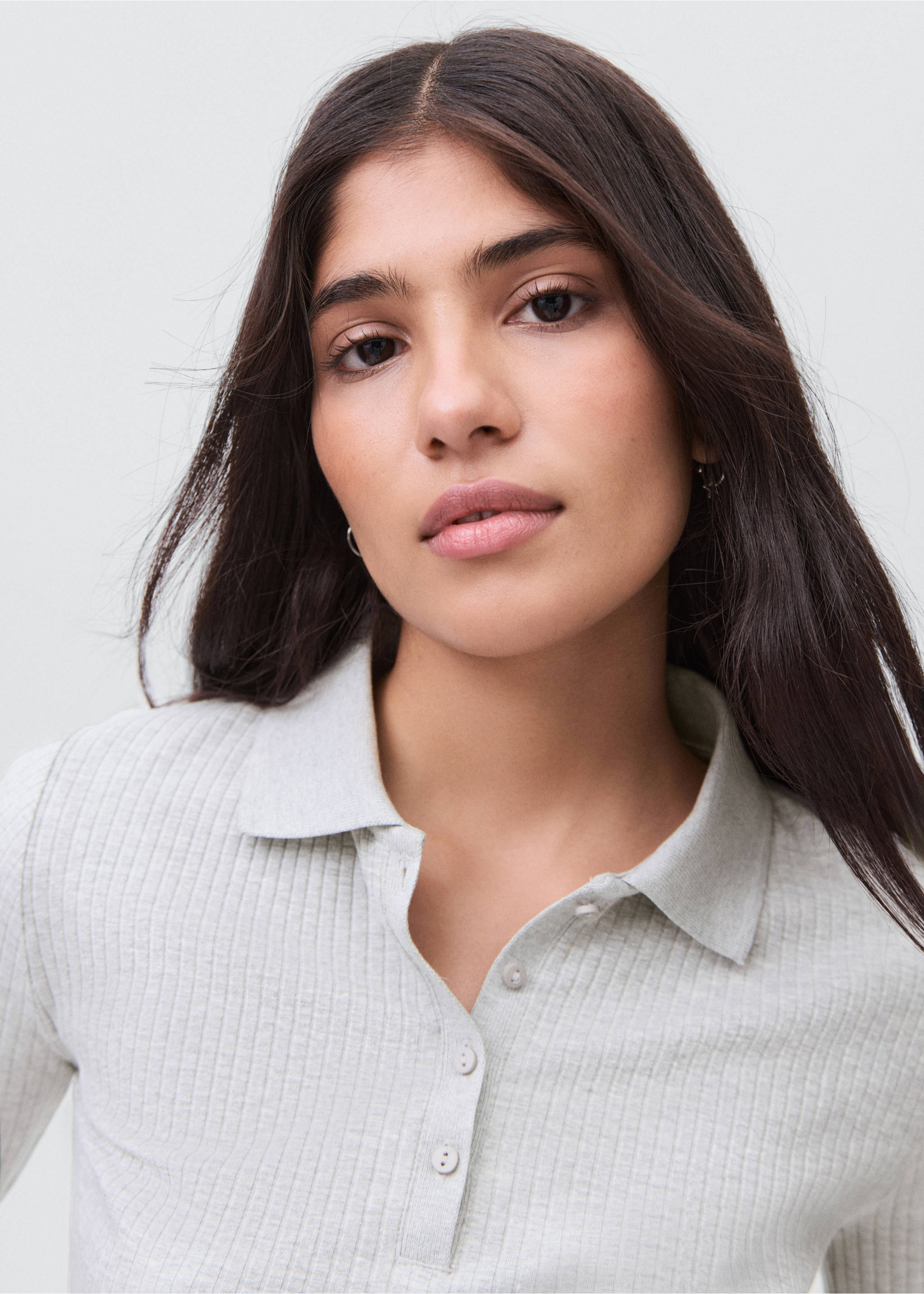 Ribbed polo t-shirt - Details of the article 1, Medium Heather Grey. Ref: 17005180-00.