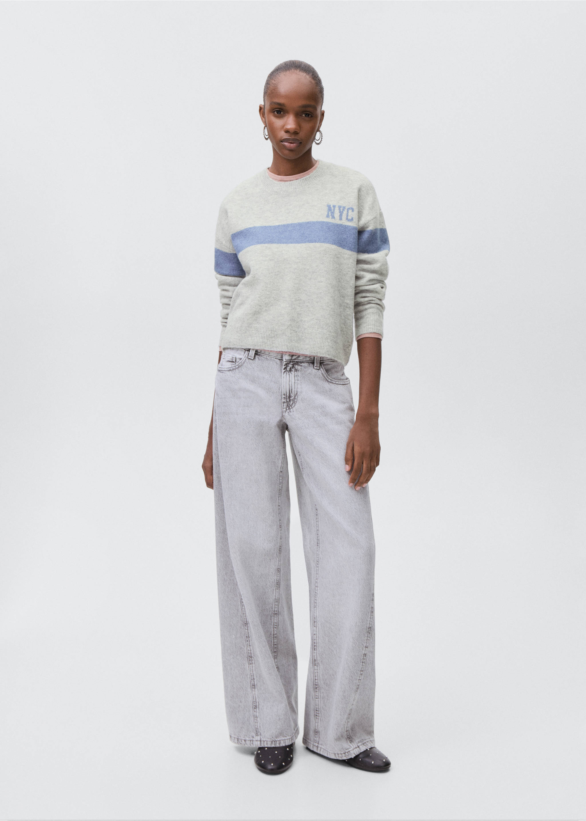 Knit embroidered sweater - General plane, Medium Heather Grey. Ref: 17005799-00.