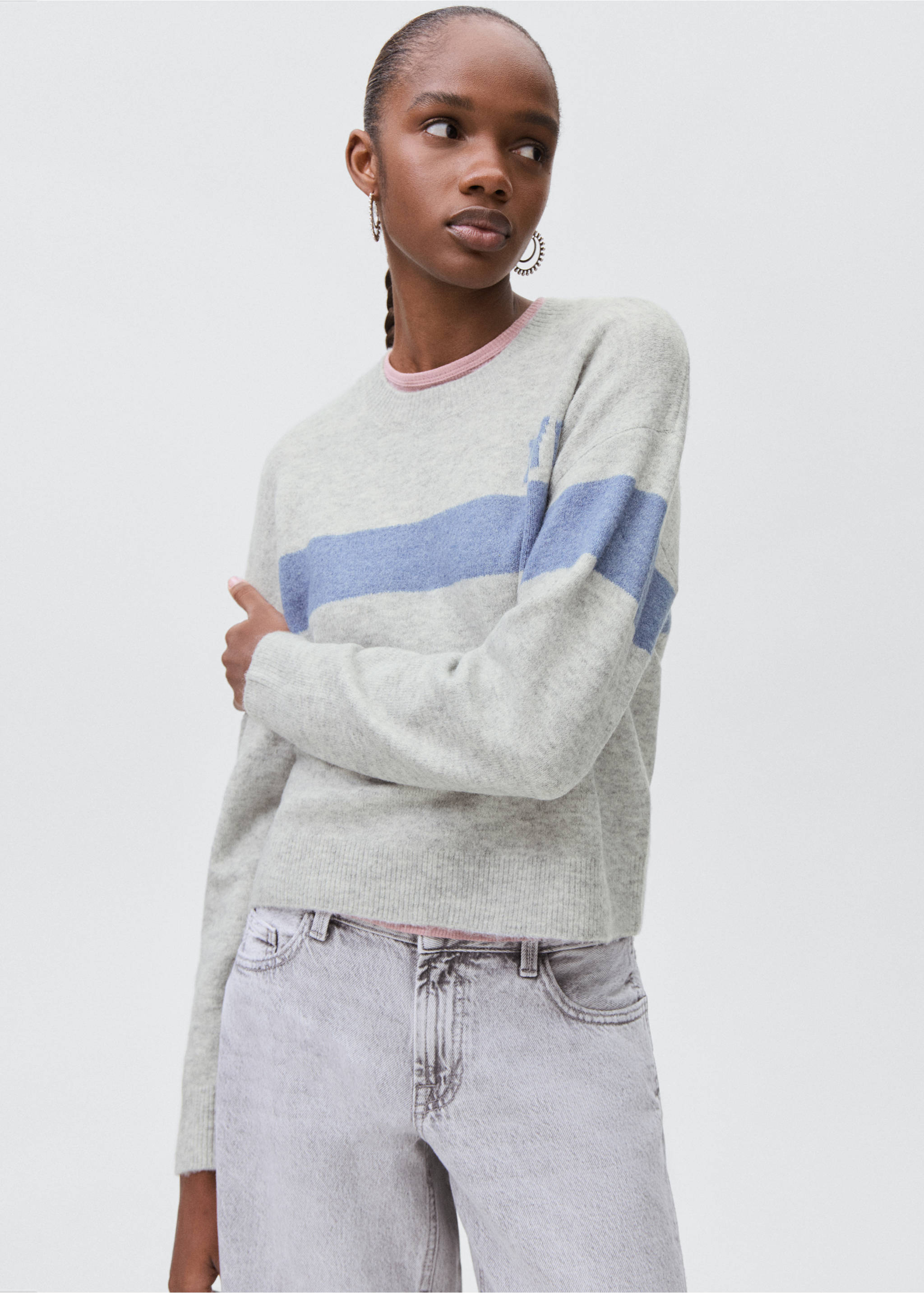 Knit embroidered sweater - Medium plane, Medium Heather Grey. Ref: 17005799-00.