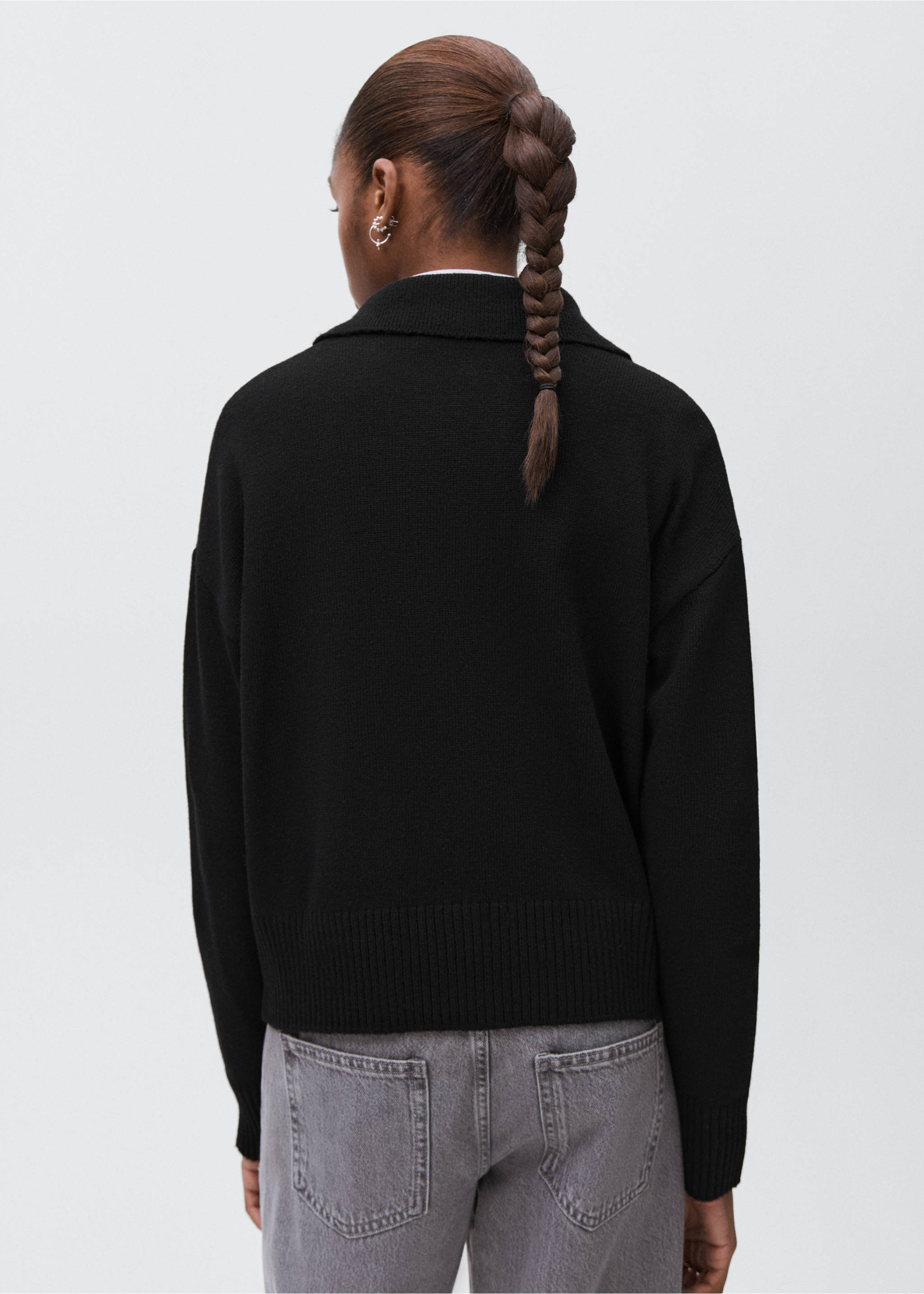Knitted polo-neck sweater - Reverse of the article, Black. Ref: 17005803-00.