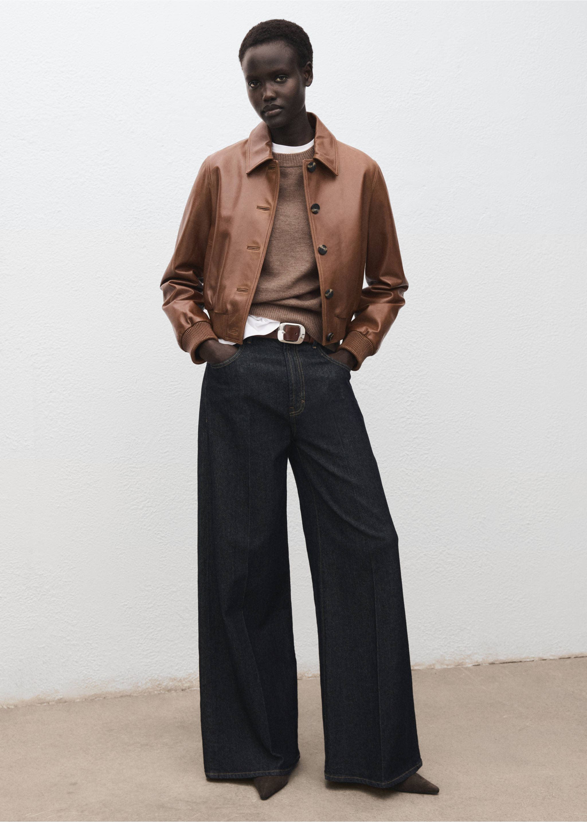 Oversized sweater with ribbed trim - General plane, Medium Brown. Ref: 17005812-00.