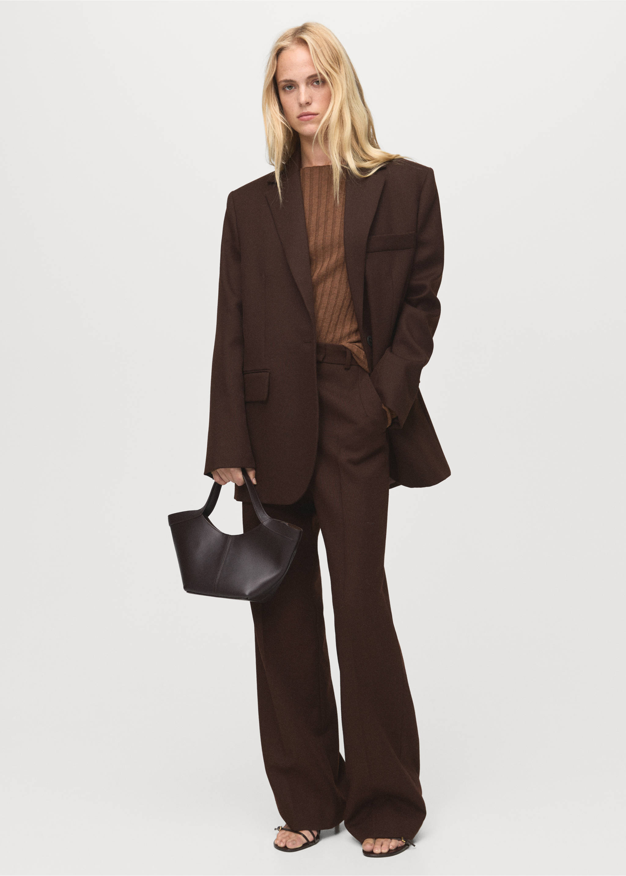 Boat neck ribbed sweater - General plane, Chocolate. Ref: 17005815-00.