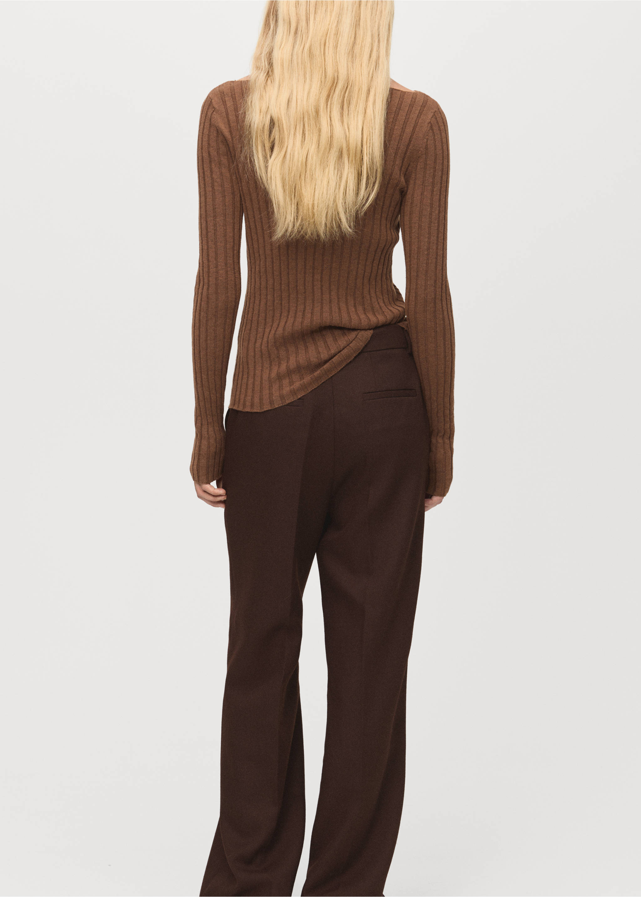 Boat neck ribbed sweater - Reverse of the article, Chocolate. Ref: 17005815-00.