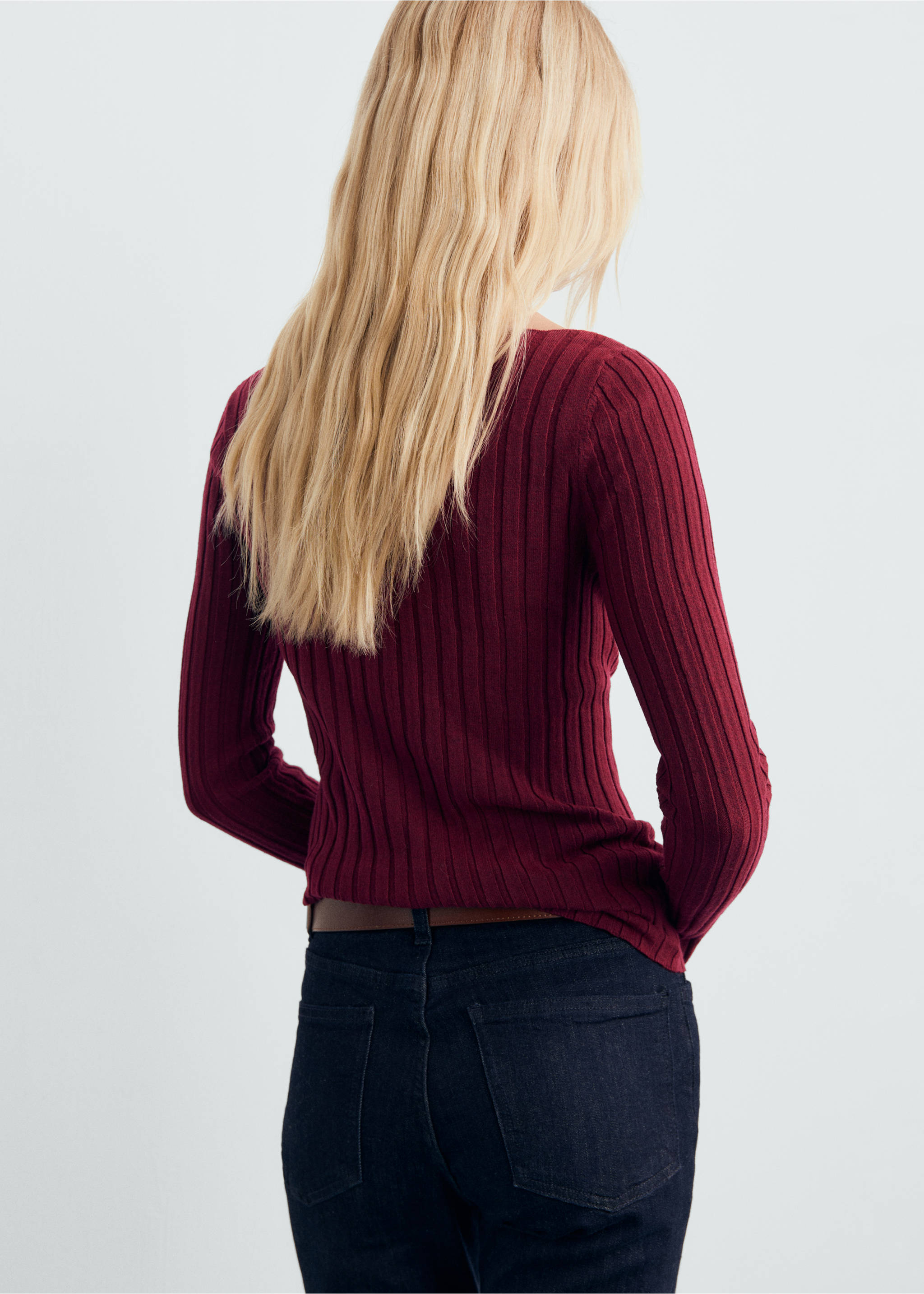 Boat neck ribbed sweater - Reverse of the article, Wine. Ref: 17005815-00.
