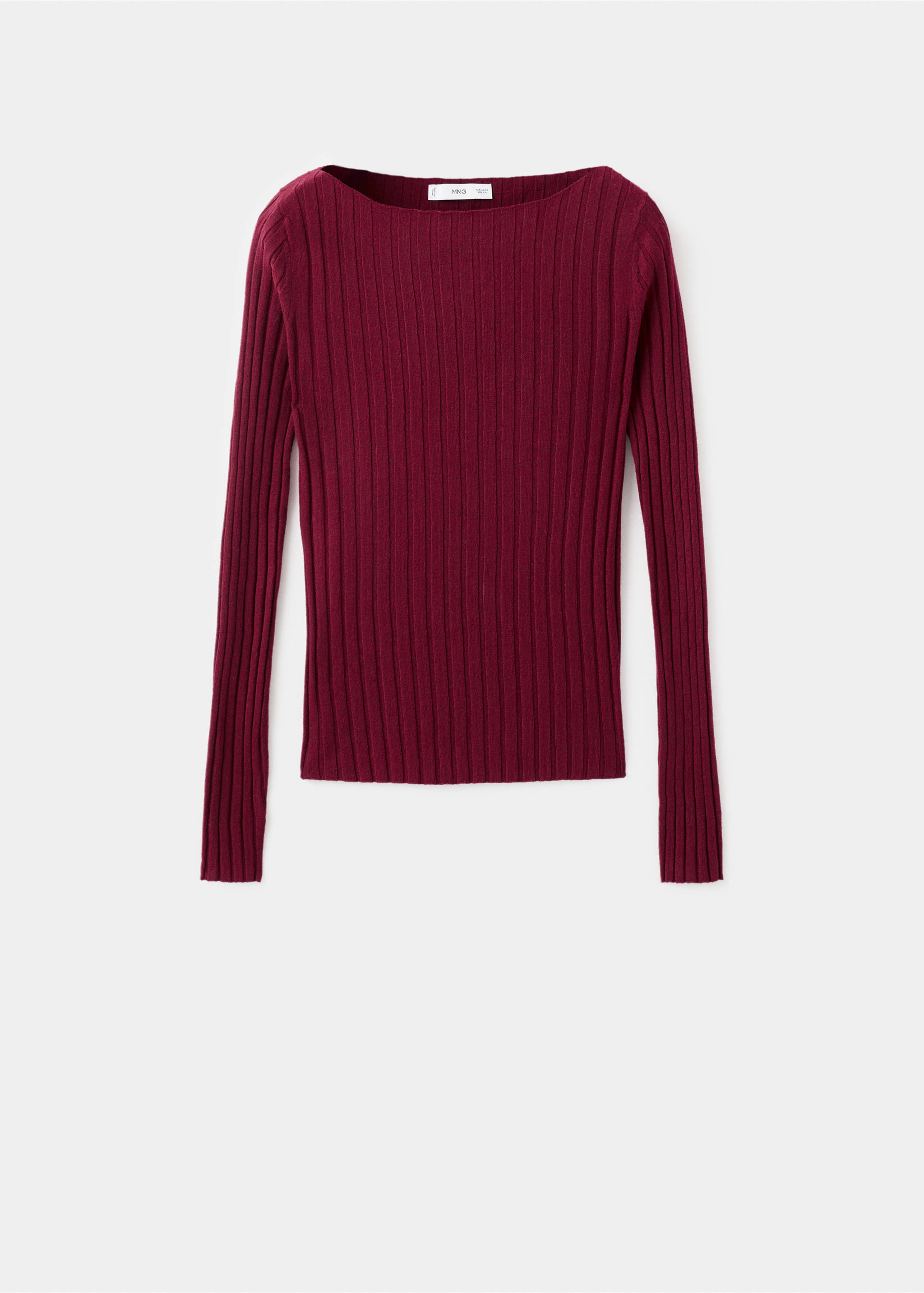 Boat neck ribbed sweater - Article without model, Wine. Ref: 17005815-00.