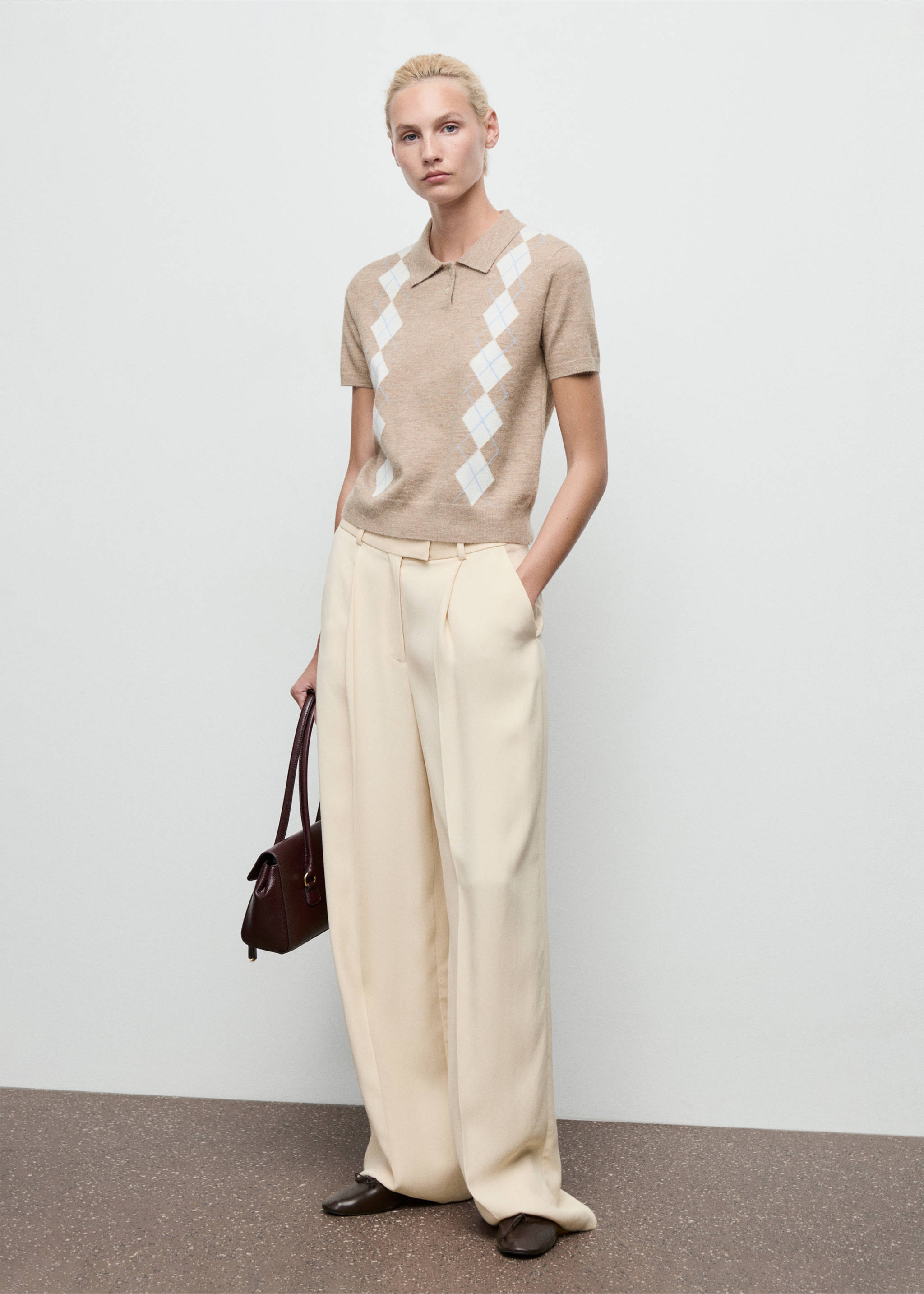 Argyle polo neck sweater - General plane, Medium Brown. Ref: 17005816-00.