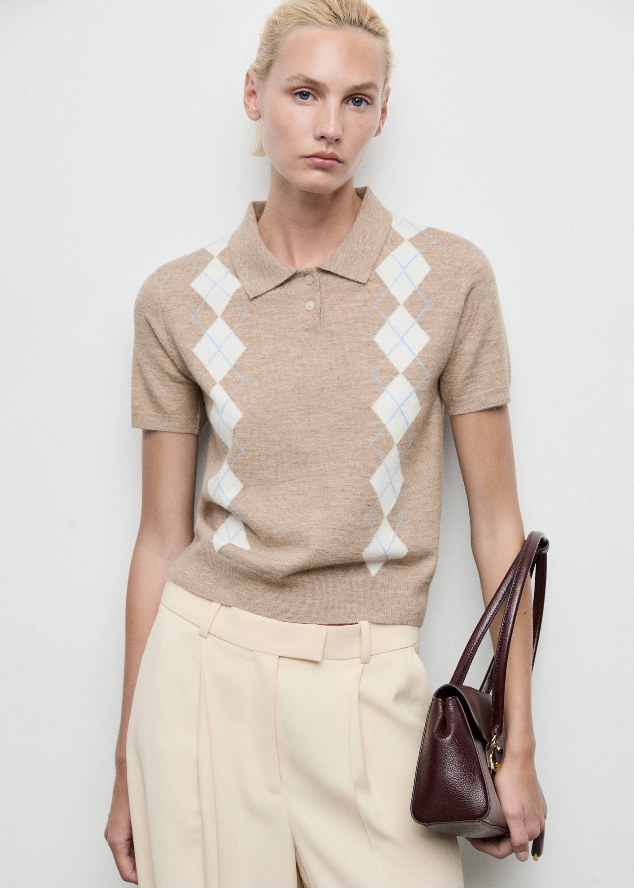 Argyle polo neck sweater - Medium plane, Medium Brown. Ref: 17005816-00.