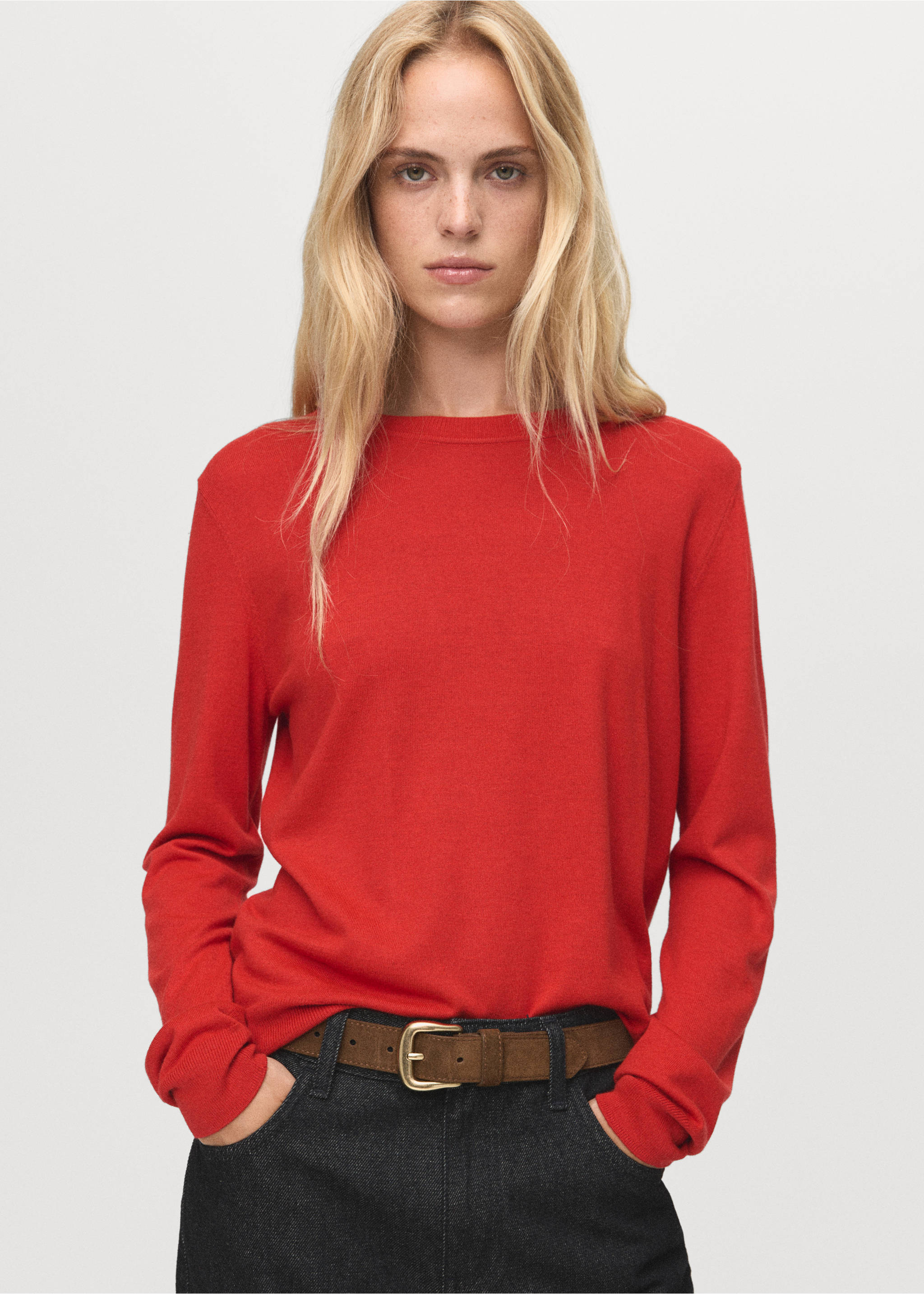 Fine-knit crew-neck sweater - Medium plane, Dark Orange. Ref: 17005817-00.