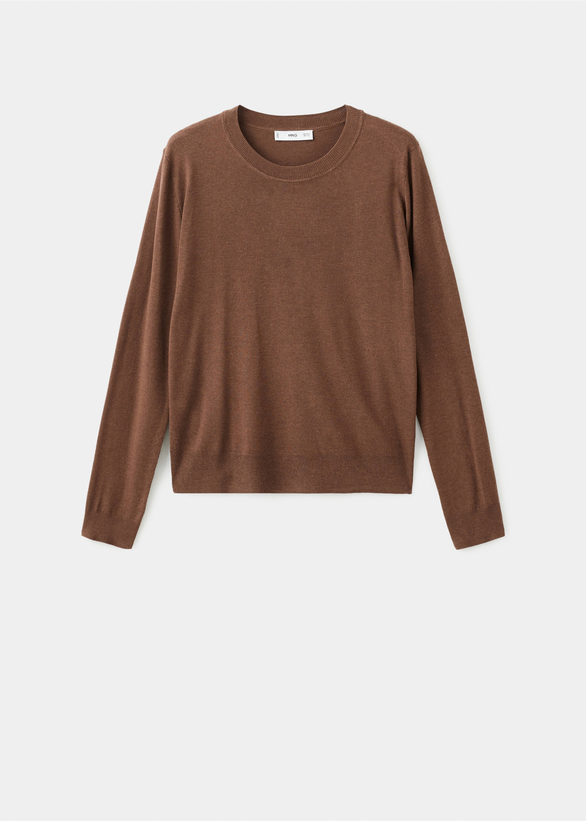 Fine-knit crew-neck sweater - Article without model, Tobacco Brown. Ref: 17005817-00.