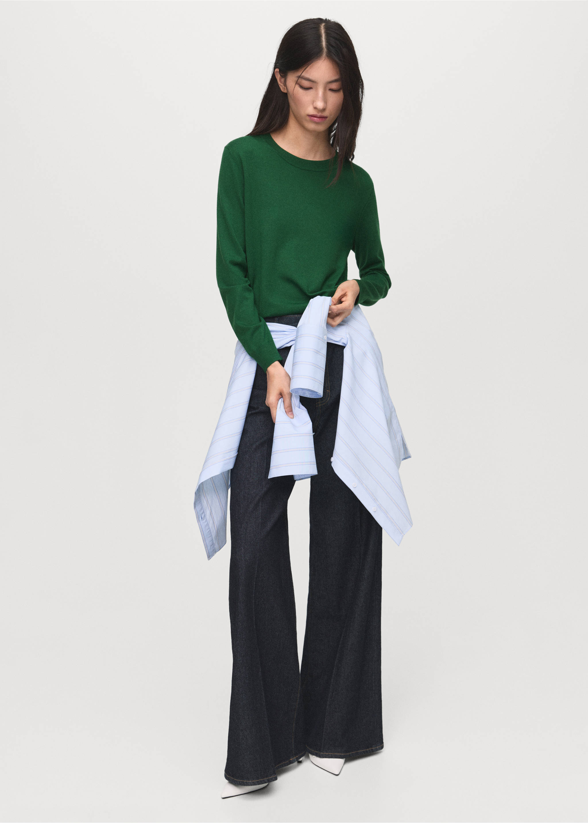 Fine-knit crew-neck sweater - General plane, Dark Green. Ref: 17005817-00.