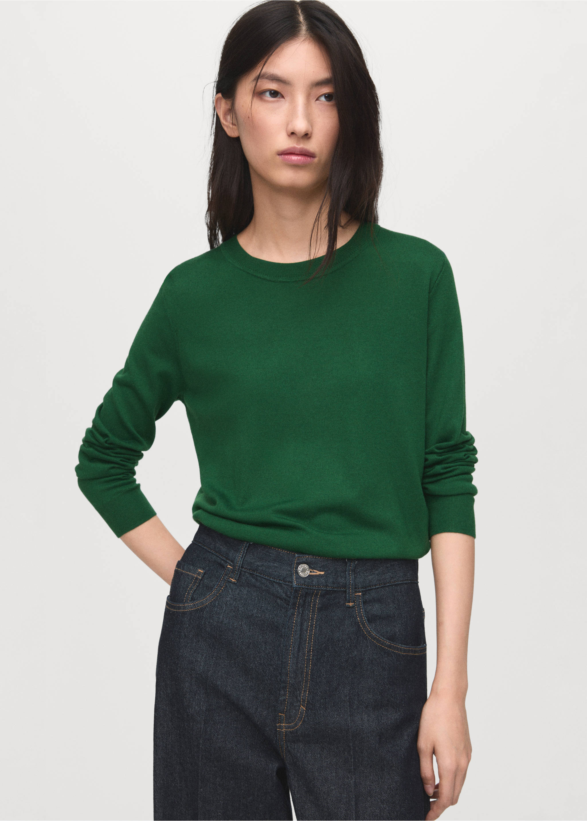 Fine-knit crew-neck sweater - Medium plane, Dark Green. Ref: 17005817-00.