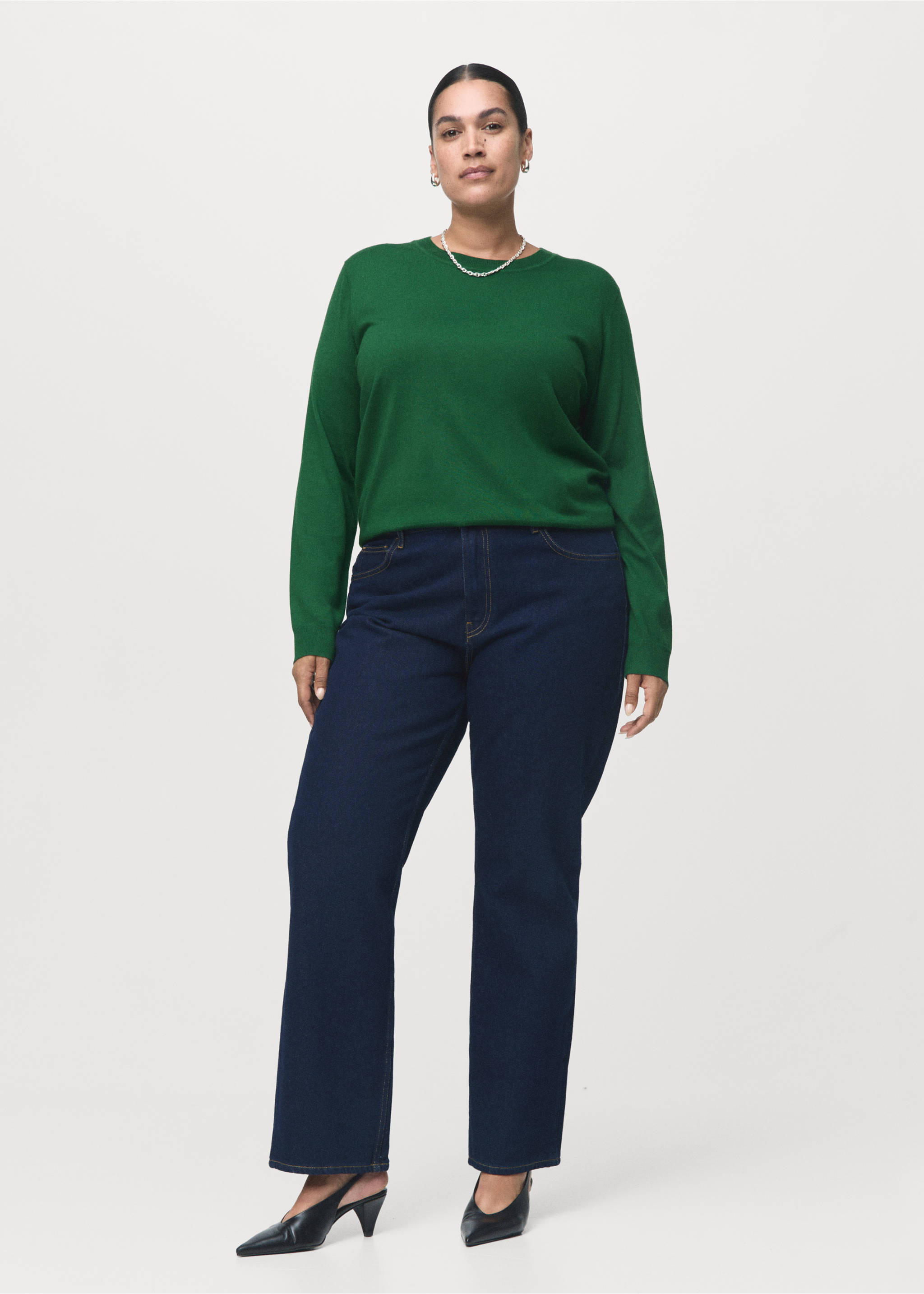 Fine-knit crew-neck sweater - Details of the article 3, Dark Green. Ref: 17005817-00.