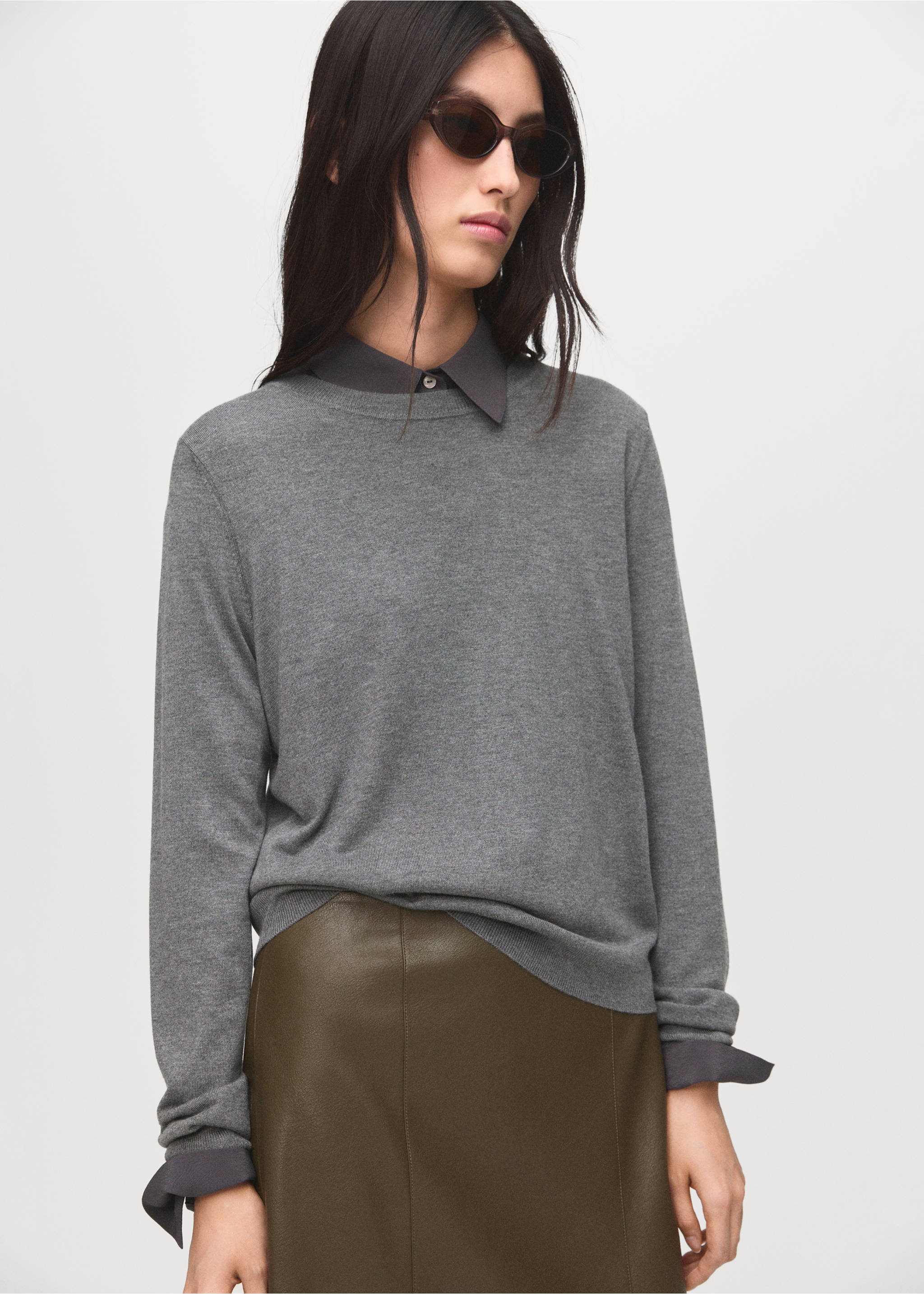 Fine-knit crew-neck sweater - Medium plane, Medium Heather Grey. Ref: 17005817-00.