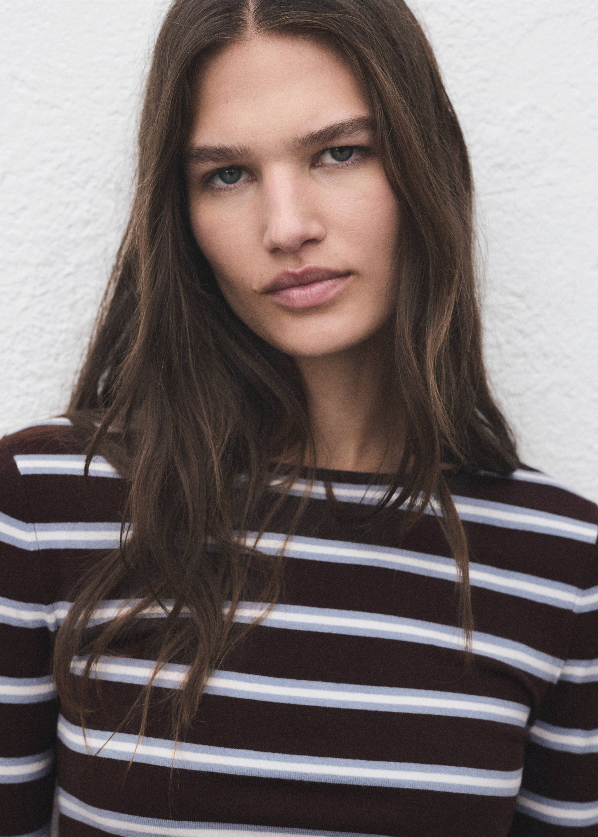 Fine knit striped jersey - Details of the article 1, Chocolate. Ref: 17005820-00.