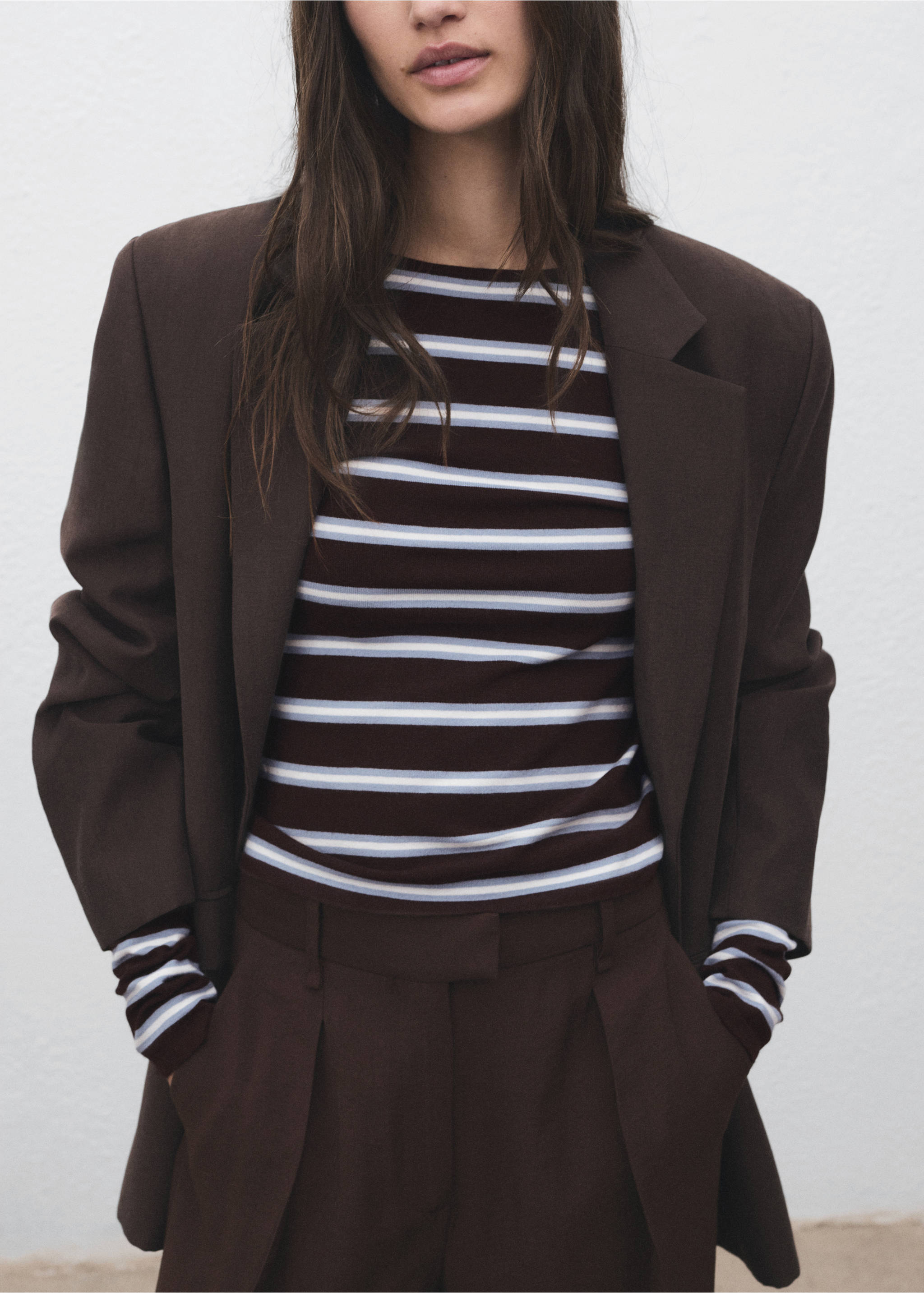 Fine knit striped jersey - Details of the article 3, Chocolate. Ref: 17005820-00.