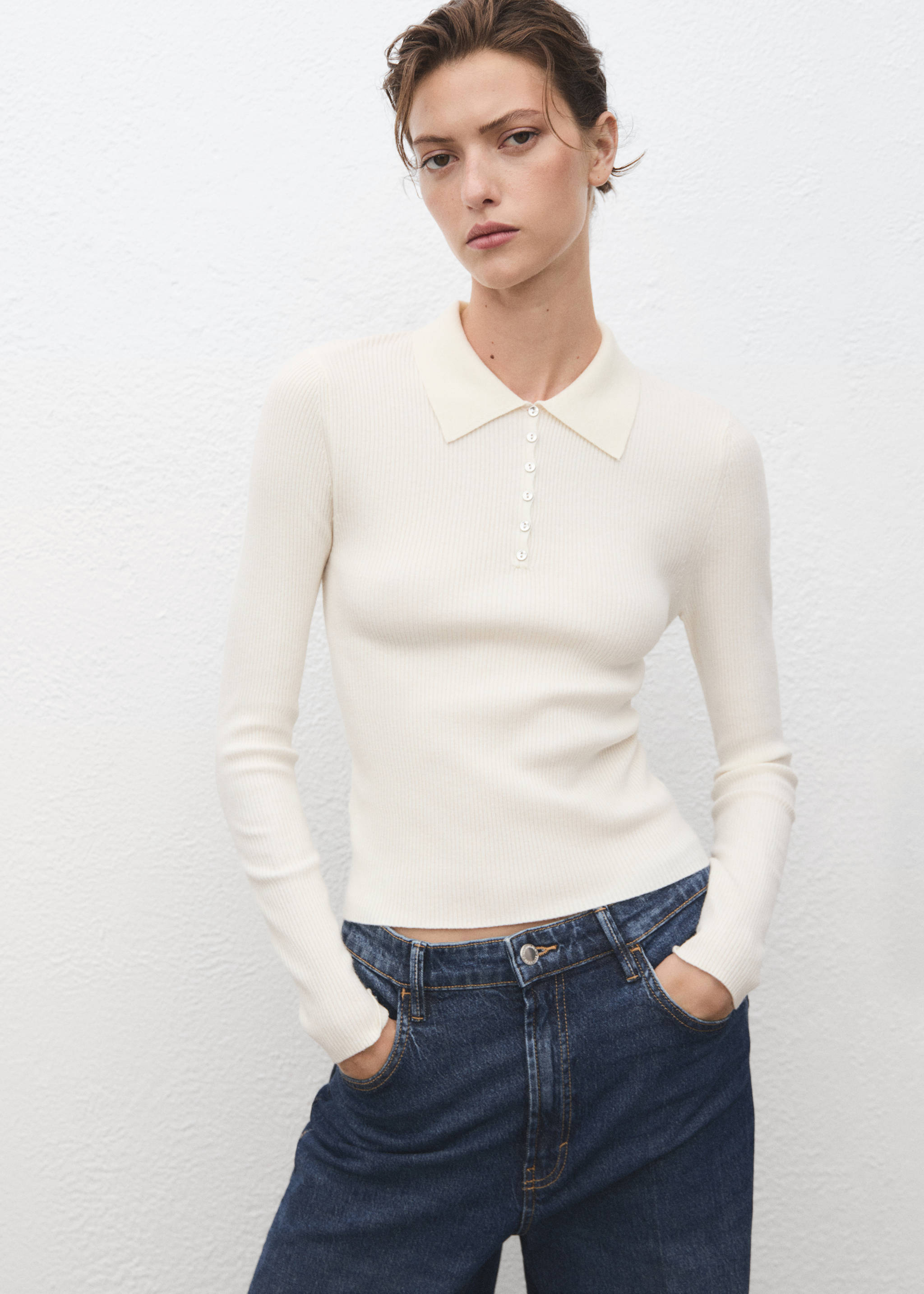 Polo-neck ribbed sweater - Medium plane