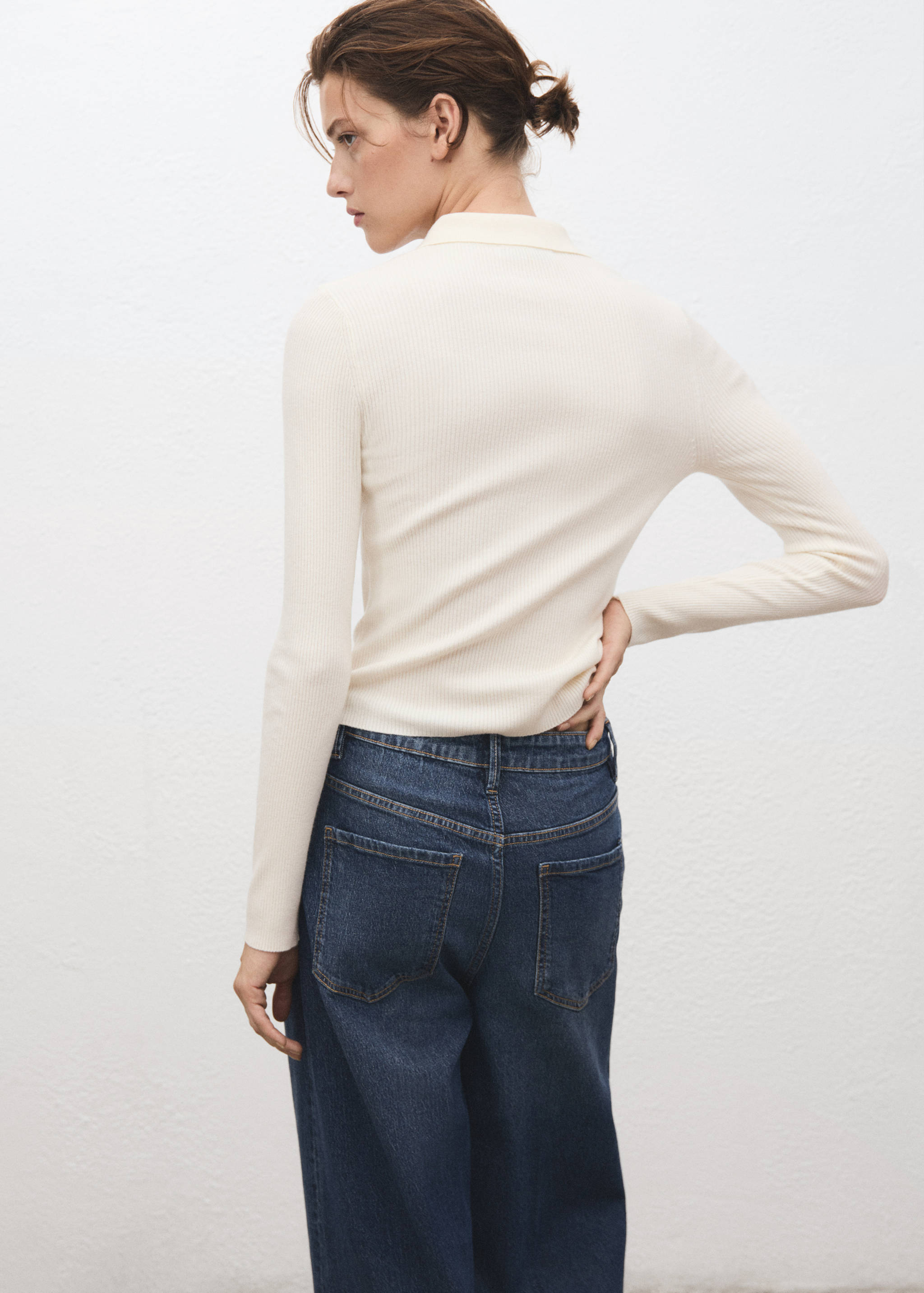 Polo-neck ribbed sweater - Reverse of the article