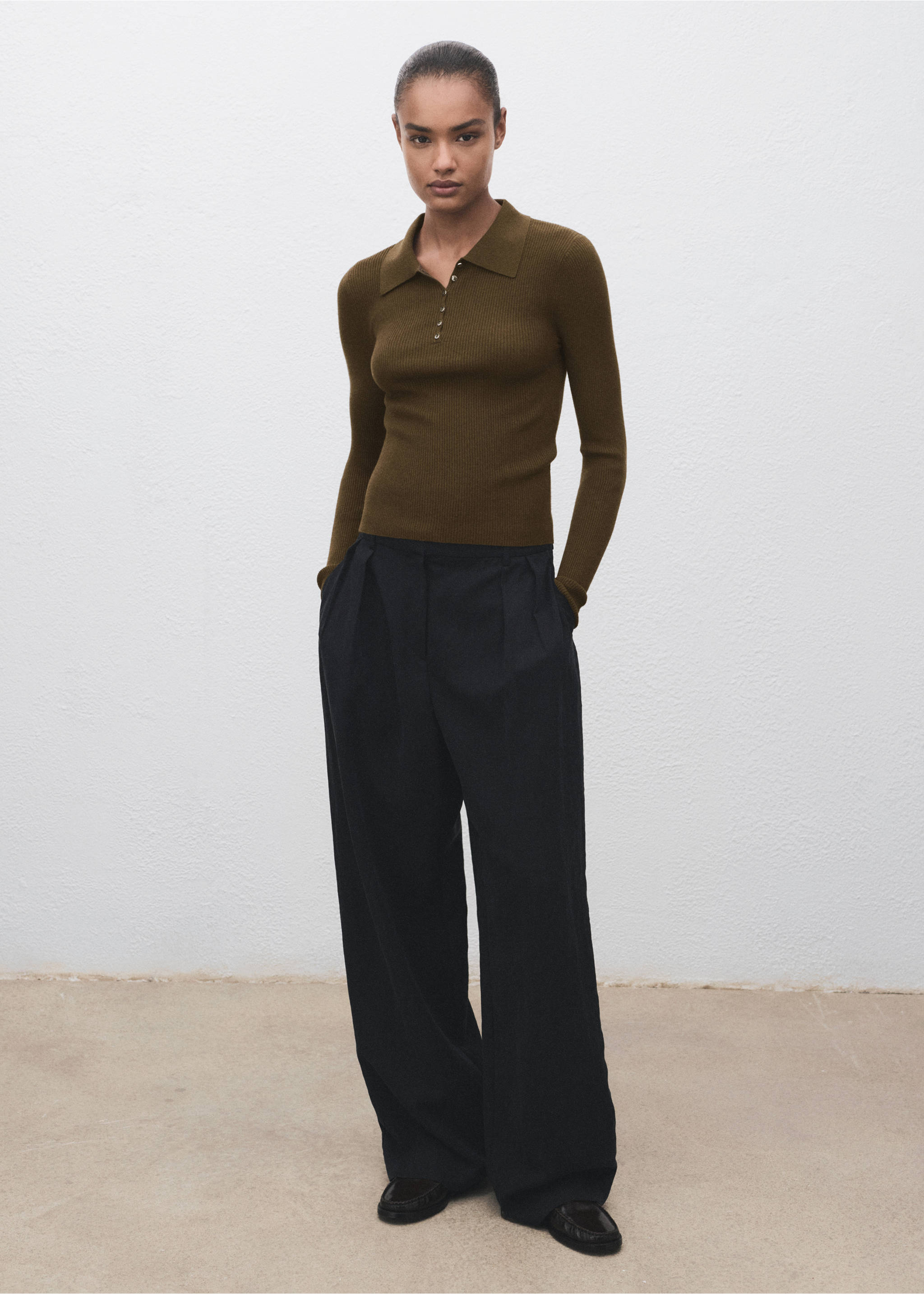 Polo-neck ribbed sweater - General plane, Khaki. Ref: 17005822-00.