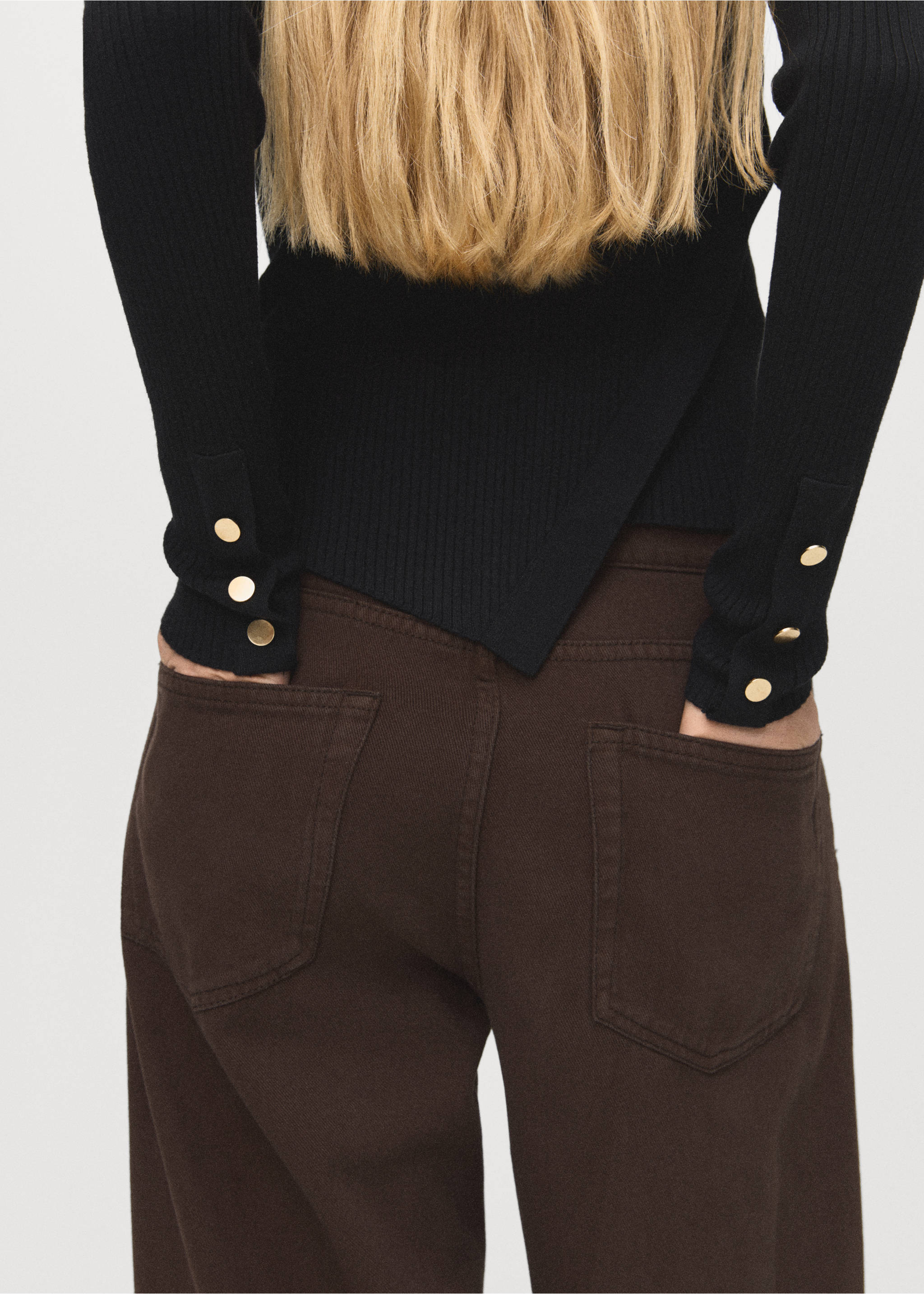Asymmetrical sweater with buttons - Details of the article 3, Black. Ref: 17005826-00.