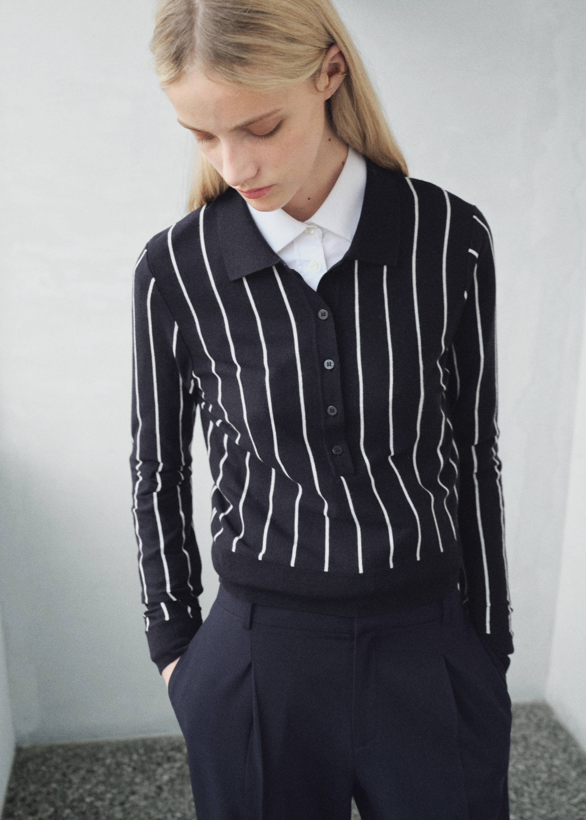 Pull-over rayures col polo - Plan moyen