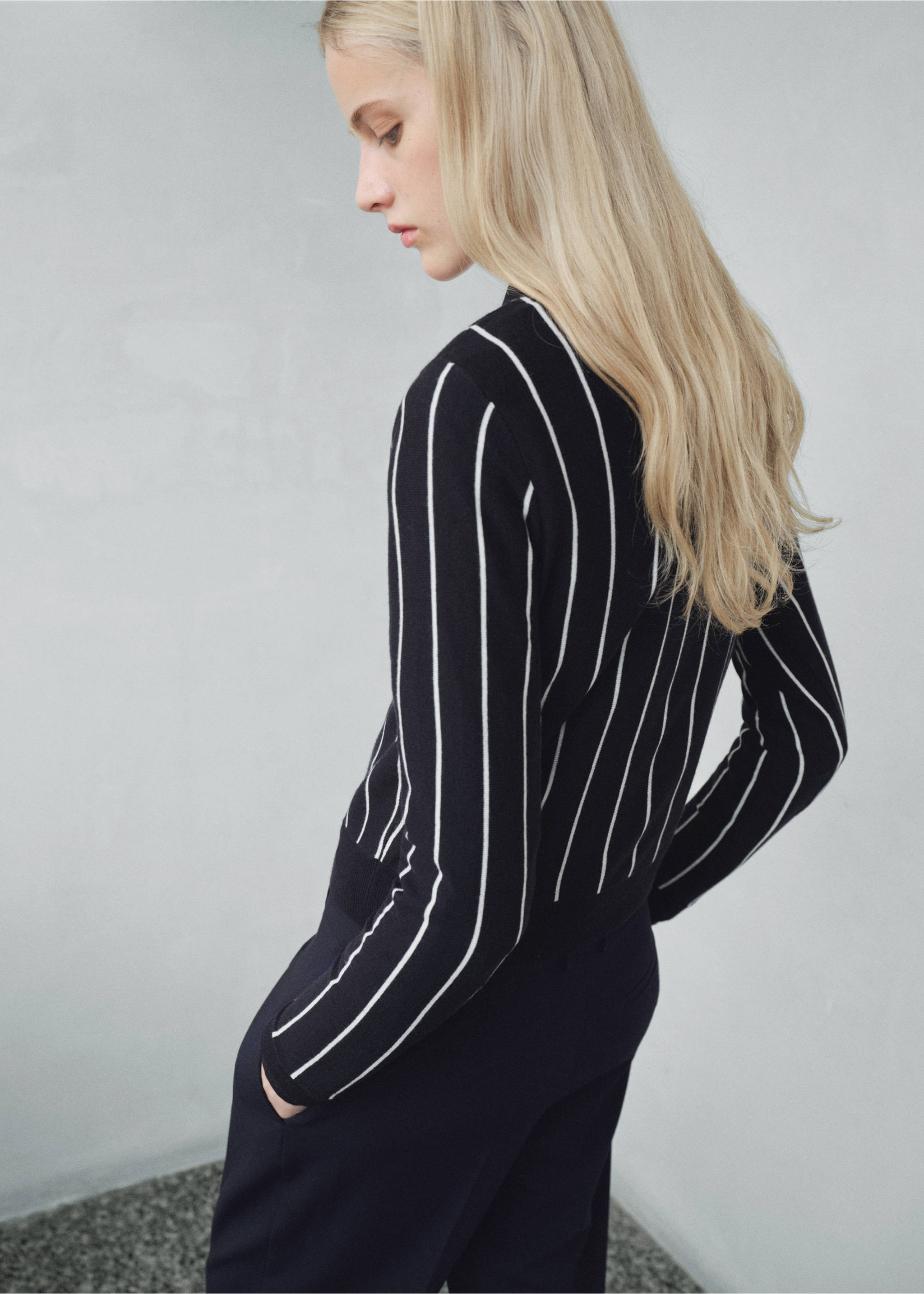 Pull-over rayures col polo - Verso de l’article, Bleu marine. Ref: 17005827-00.