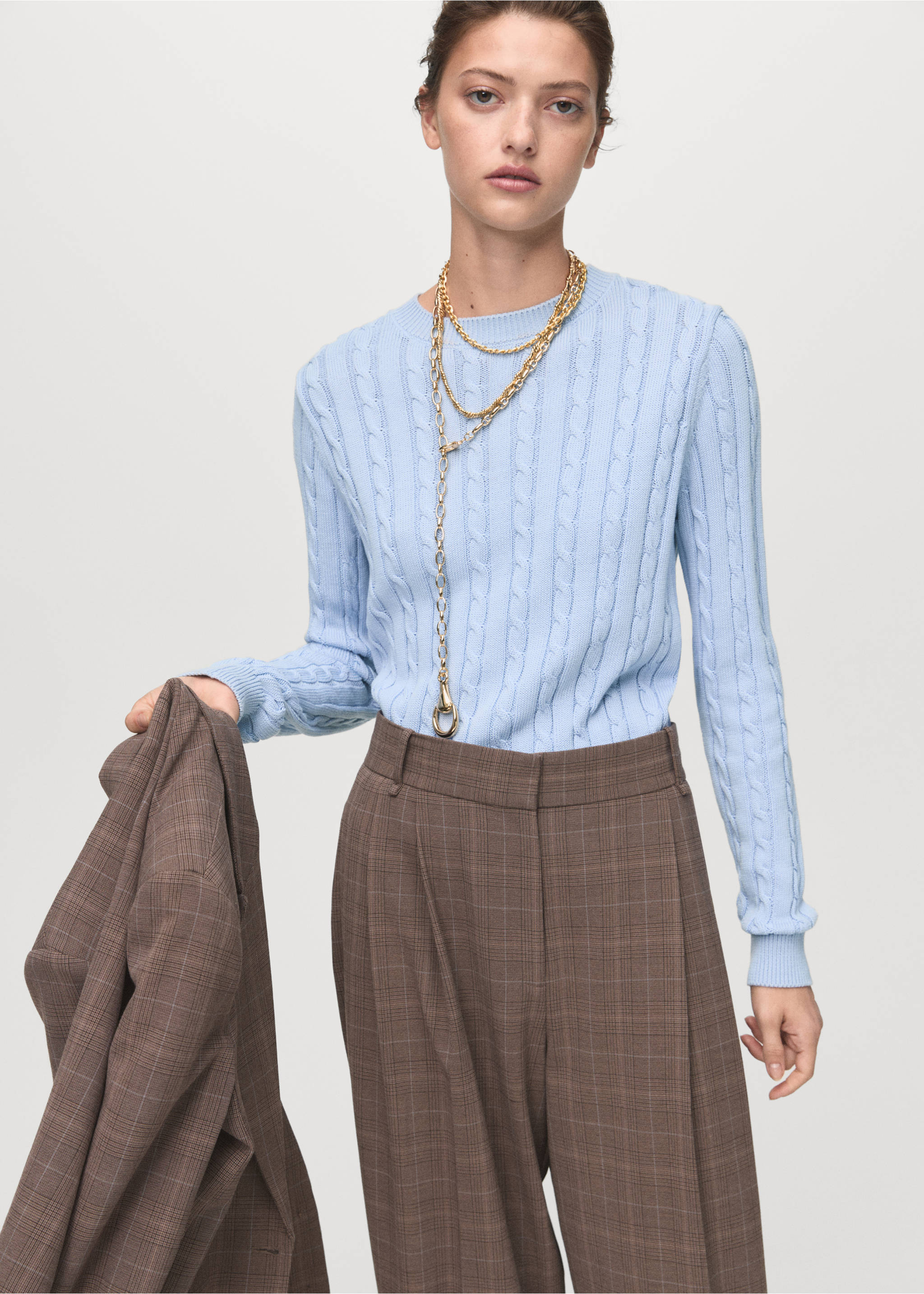 Braided knitted sweater - Medium plane, Sky Blue. Ref: 17005831-00.