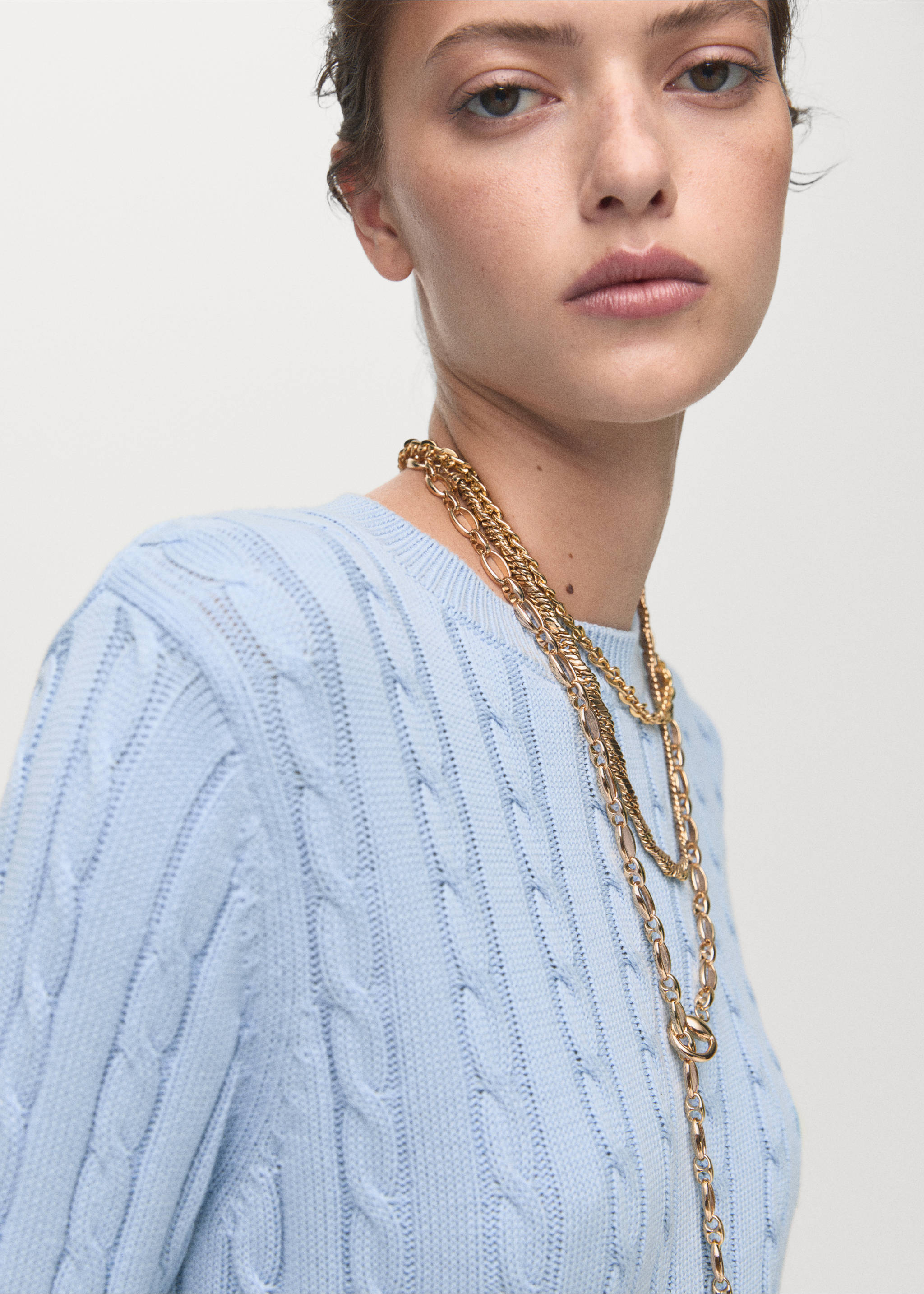 Braided knitted sweater - Details of the article 1, Sky Blue. Ref: 17005831-00.