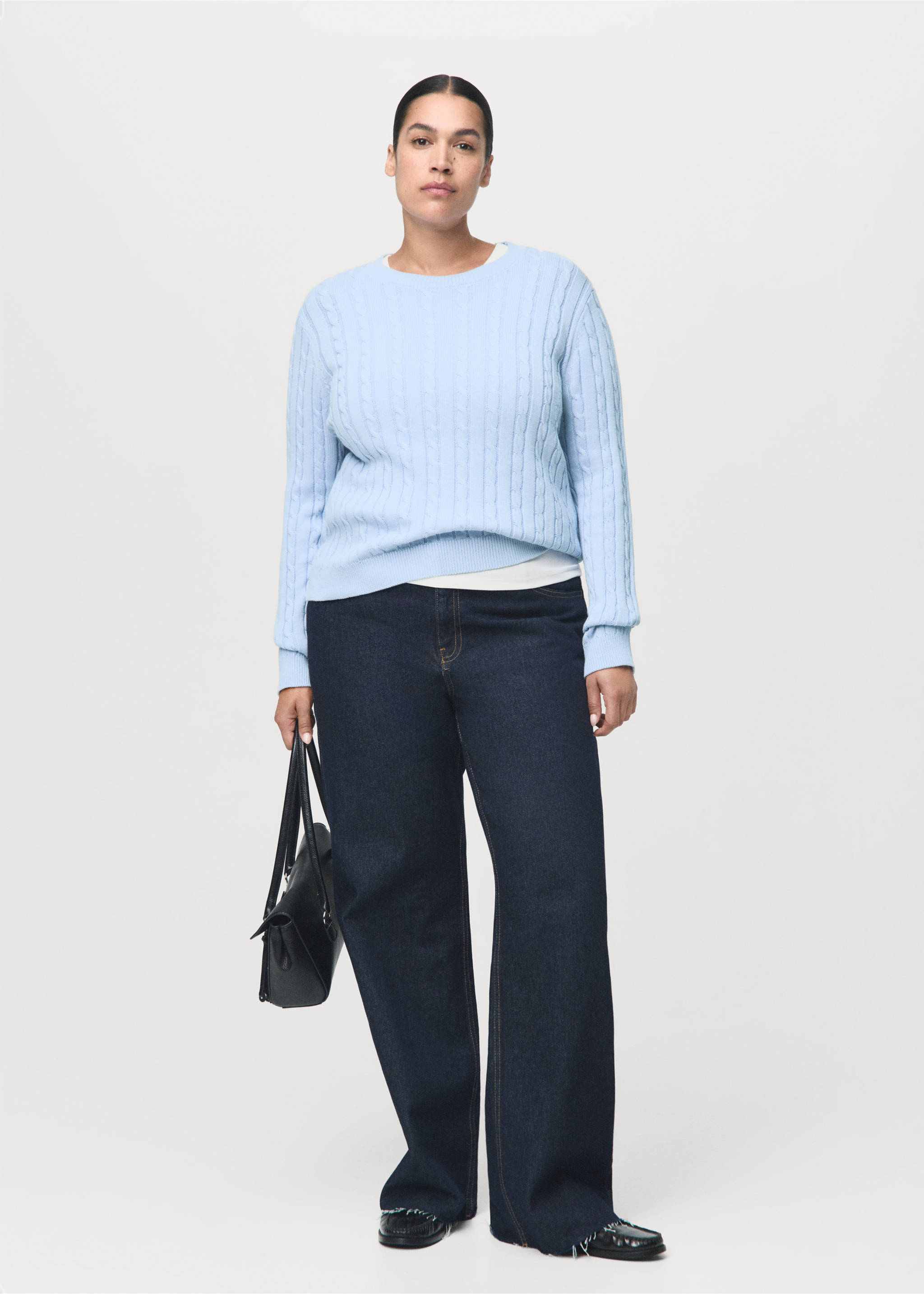 Braided knitted sweater - Details of the article 3, Sky Blue. Ref: 17005831-00.