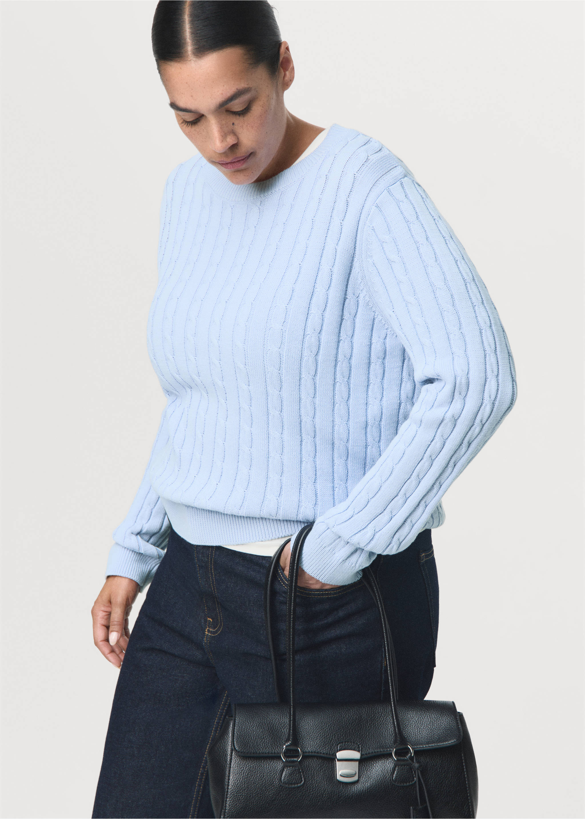 Braided knitted sweater - Details of the article 5, Sky Blue. Ref: 17005831-00.