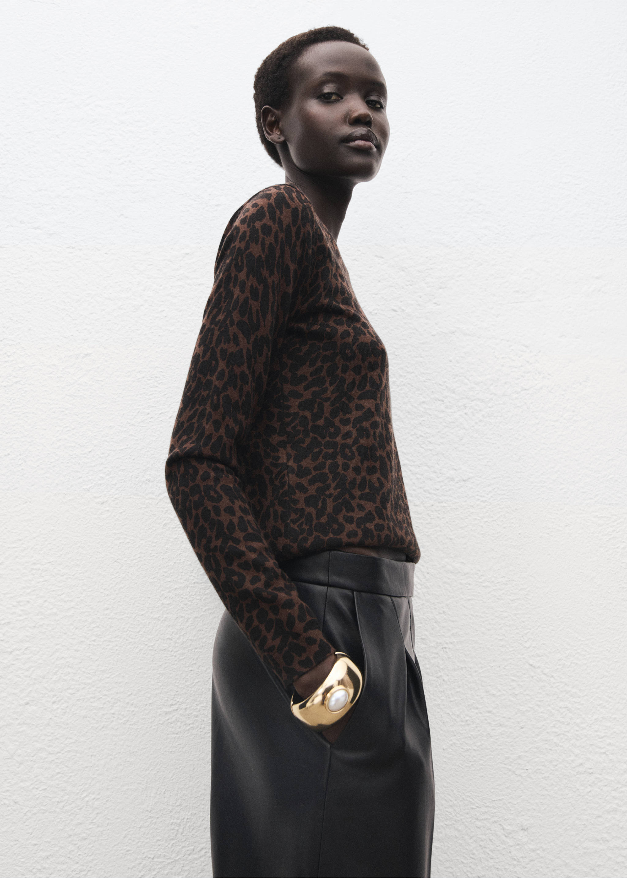 Ribbed leopard-print sweater - Medium plane, Chocolate. Ref: 17005832-00.