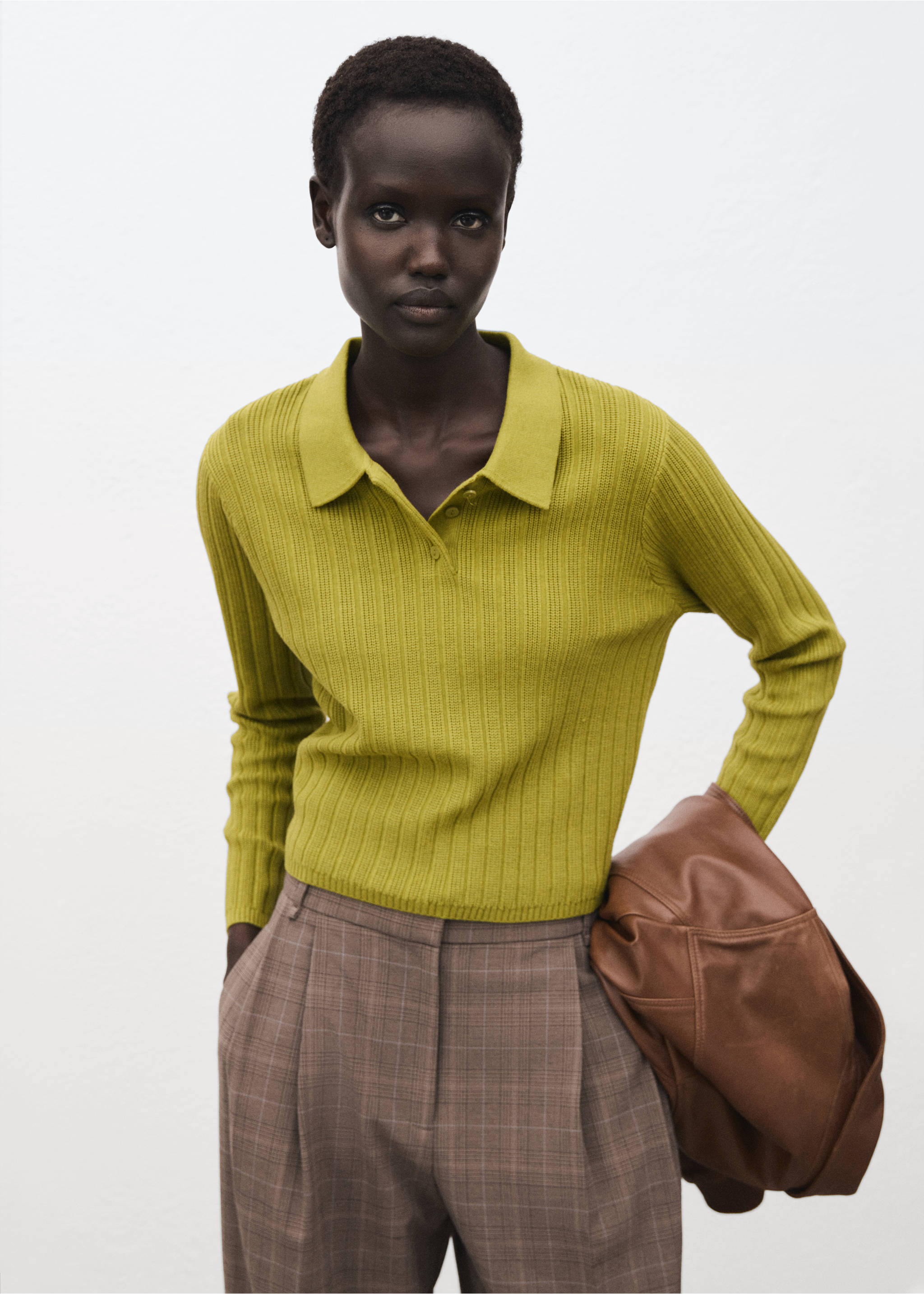 Polo-neck ribbed sweater - Medium plane, Green. Ref: 17005834-00.