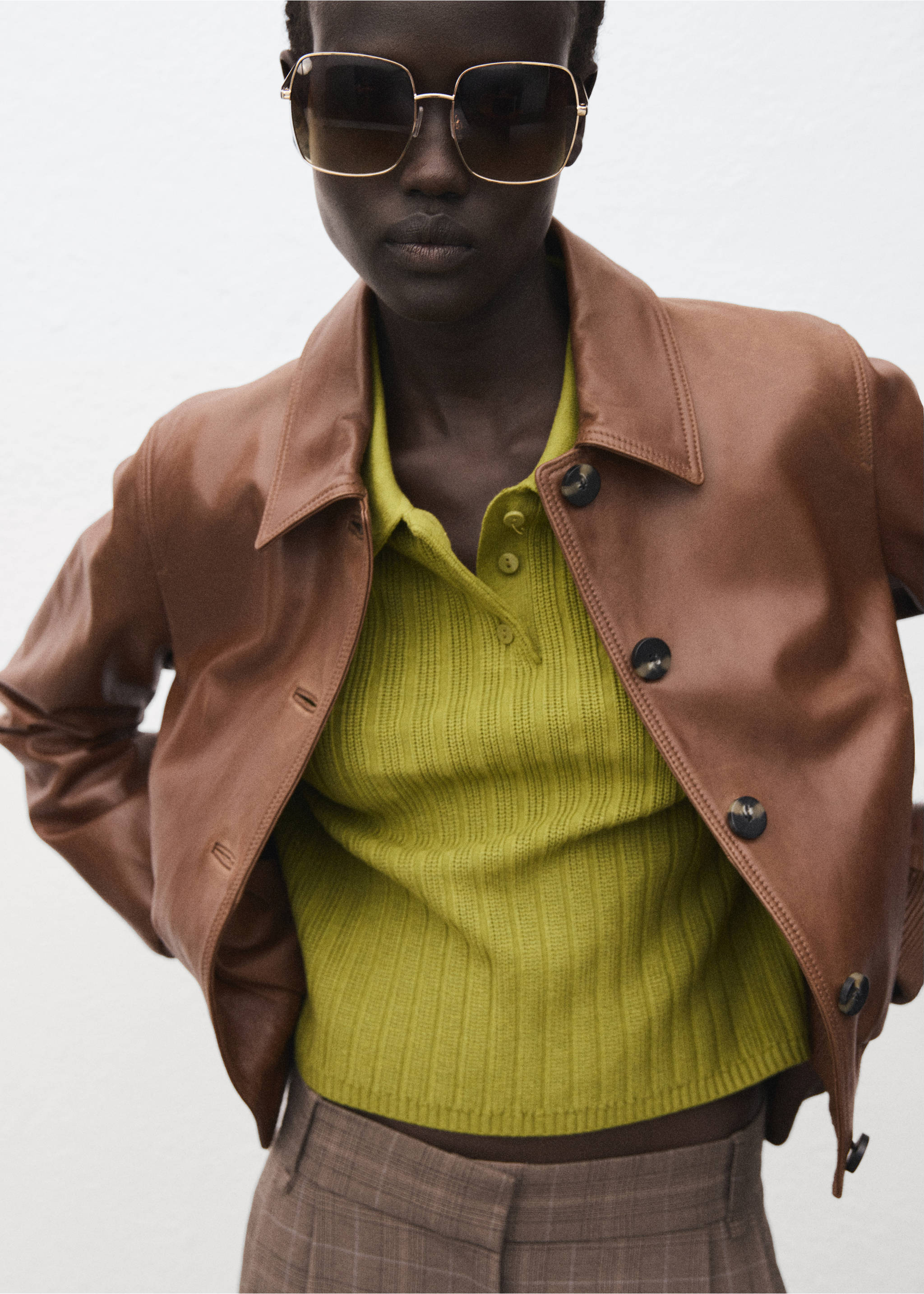 Polo-neck ribbed sweater - Details of the article 1, Green. Ref: 17005834-00.