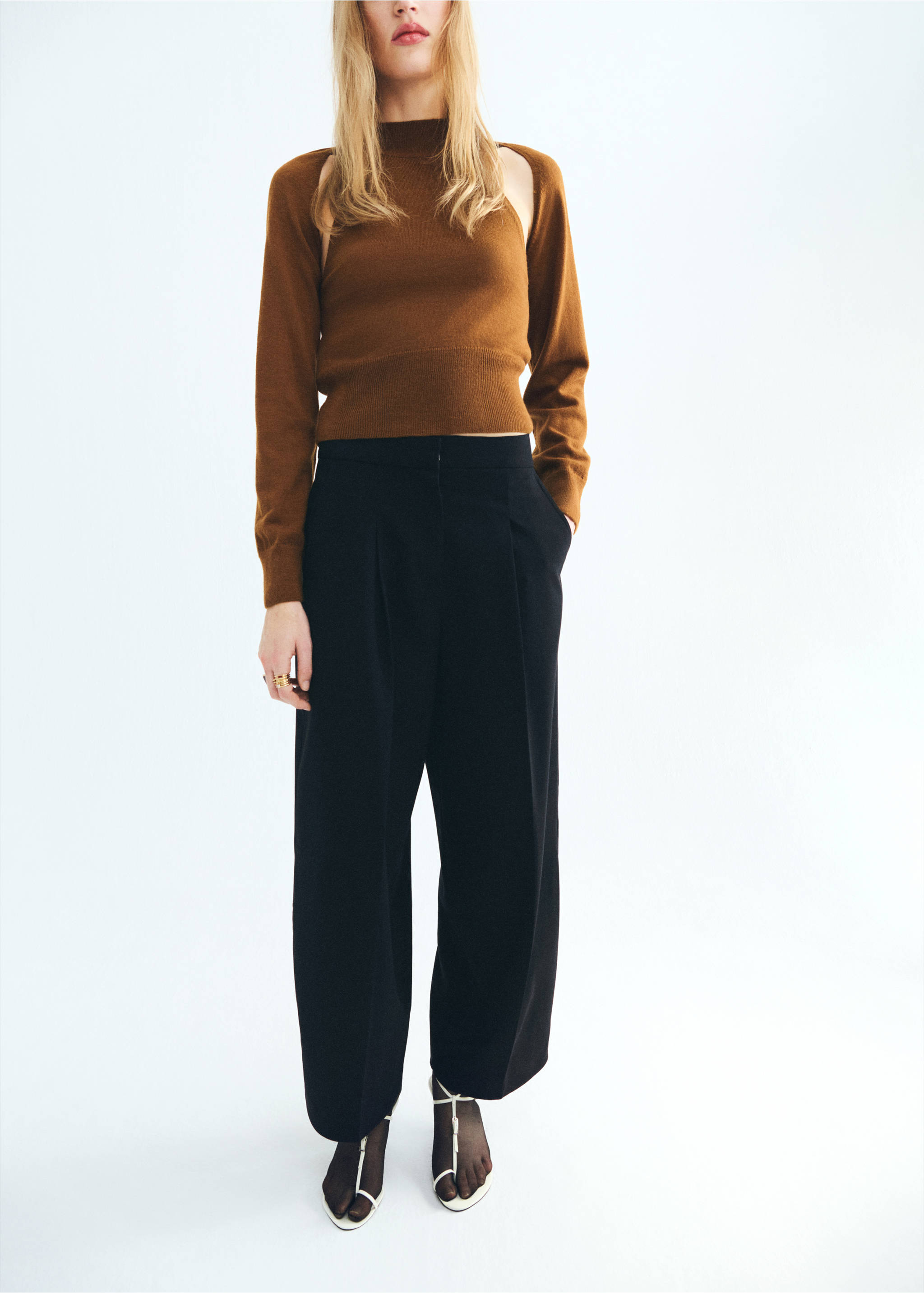 Sweater with cardigan-style detailing - General plane, Medium Brown. Ref: 17005835-00.