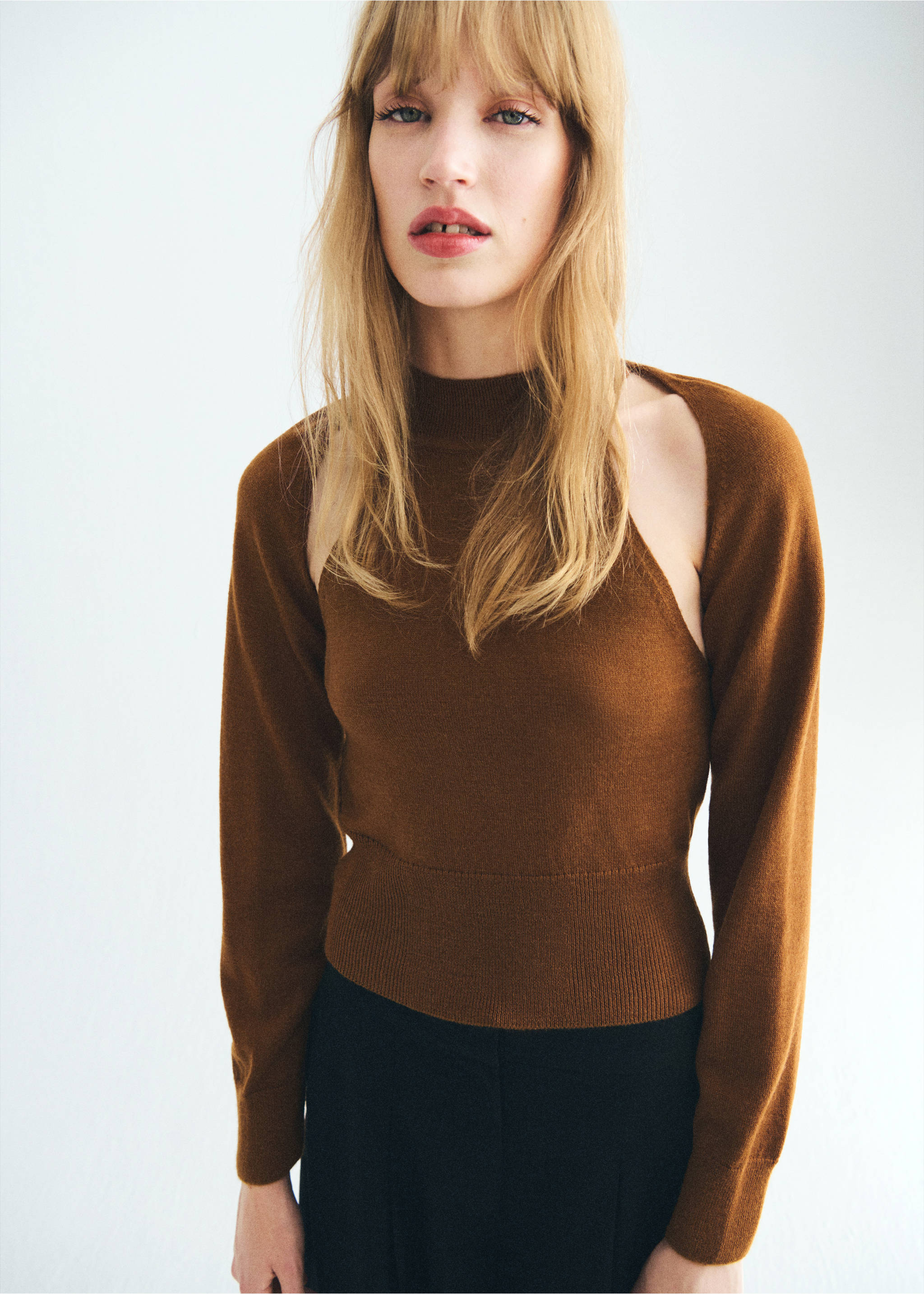 Sweater with cardigan-style detailing - Medium plane, Medium Brown. Ref: 17005835-00.