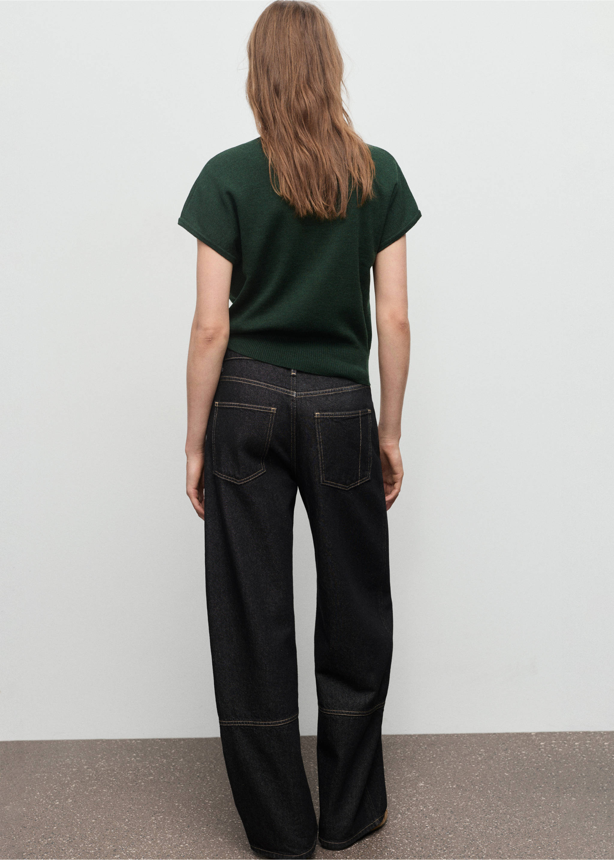 Short-sleeved top with draped neckline - Reverse of the article, Dark Green. Ref: 17005842-00.