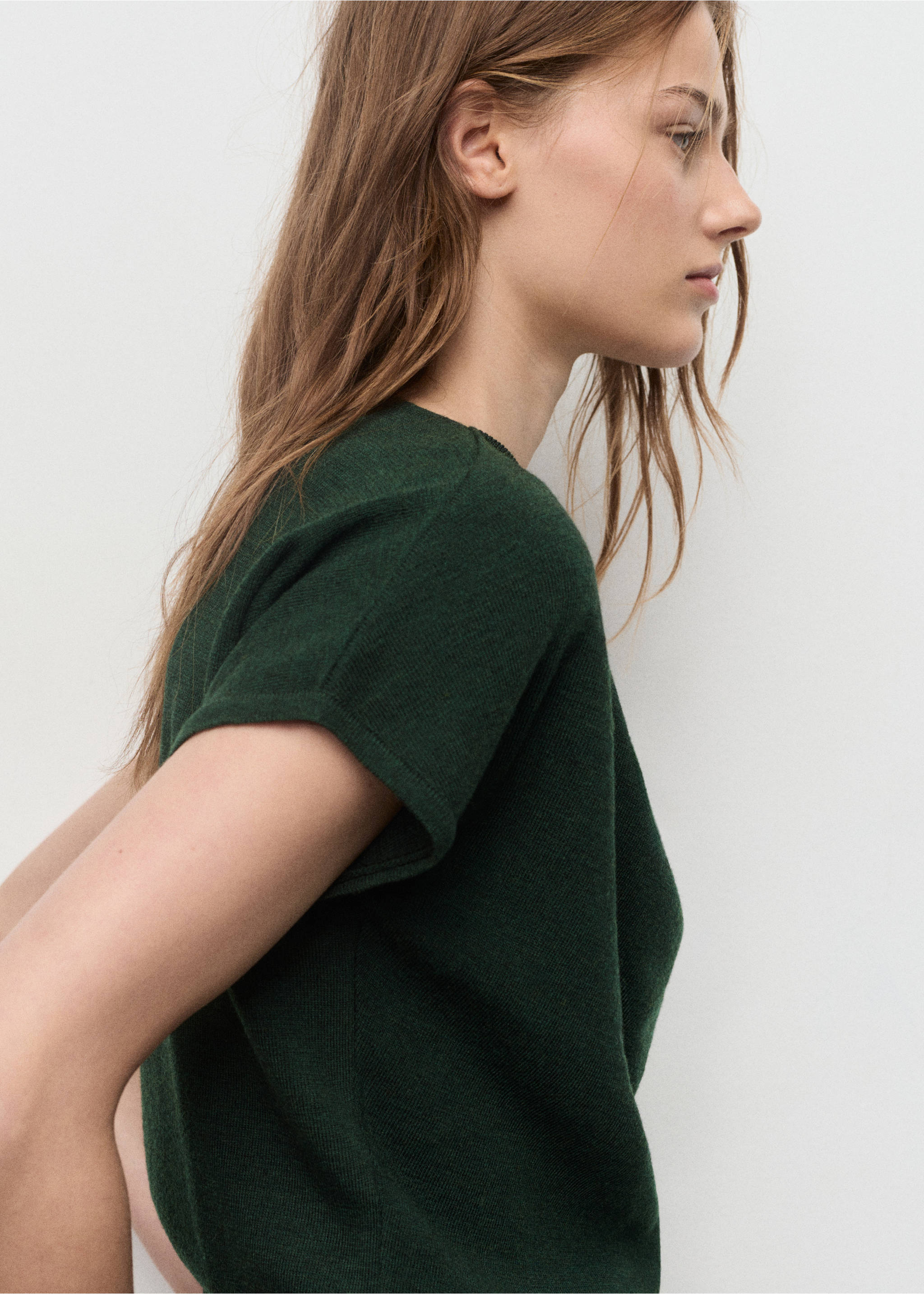 Short-sleeved top with draped neckline - Details of the article 1, Dark Green. Ref: 17005842-00.
