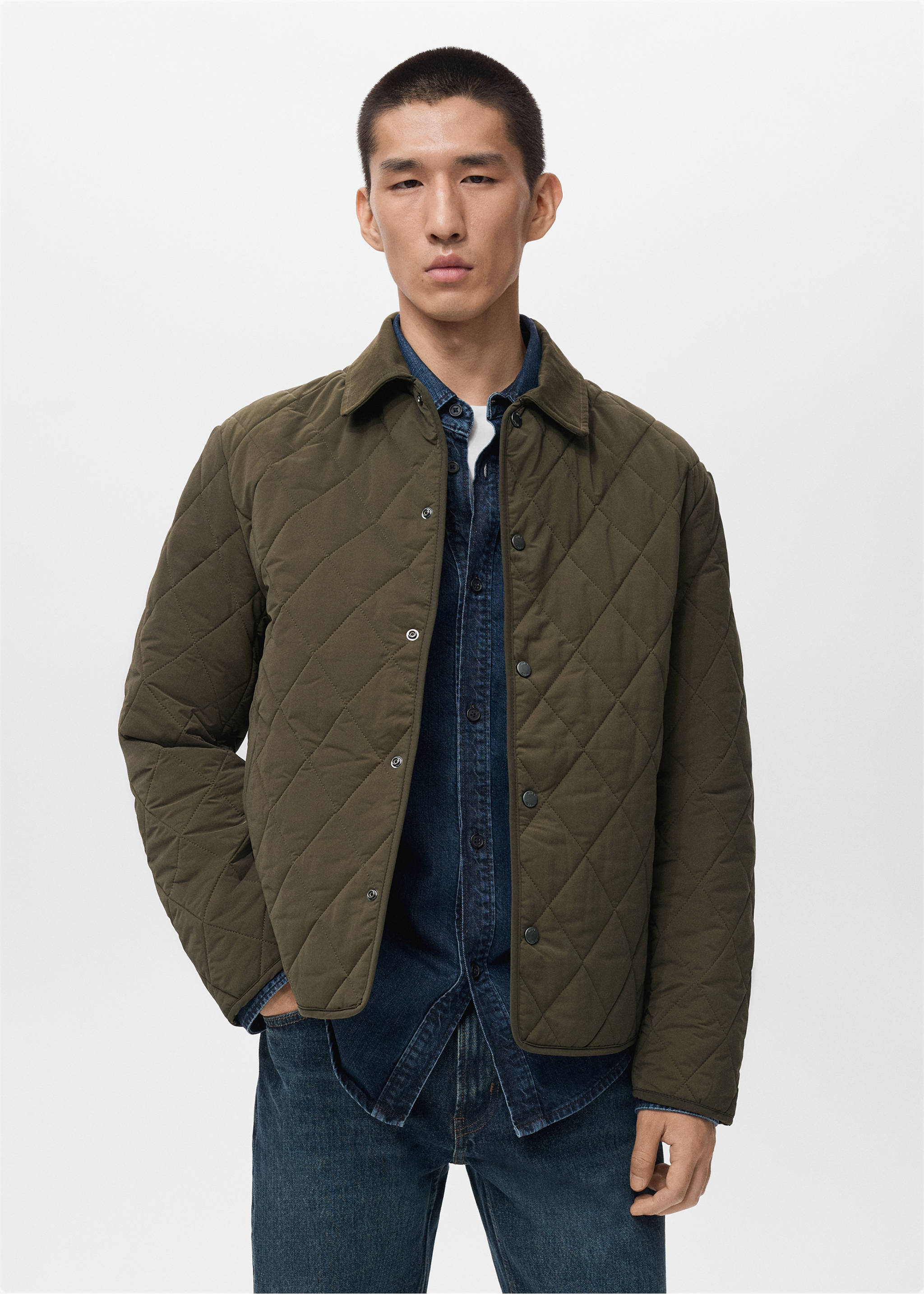 Quilted water repellent jacket - Medium plane, Olive Green. Ref: 17005972-00.