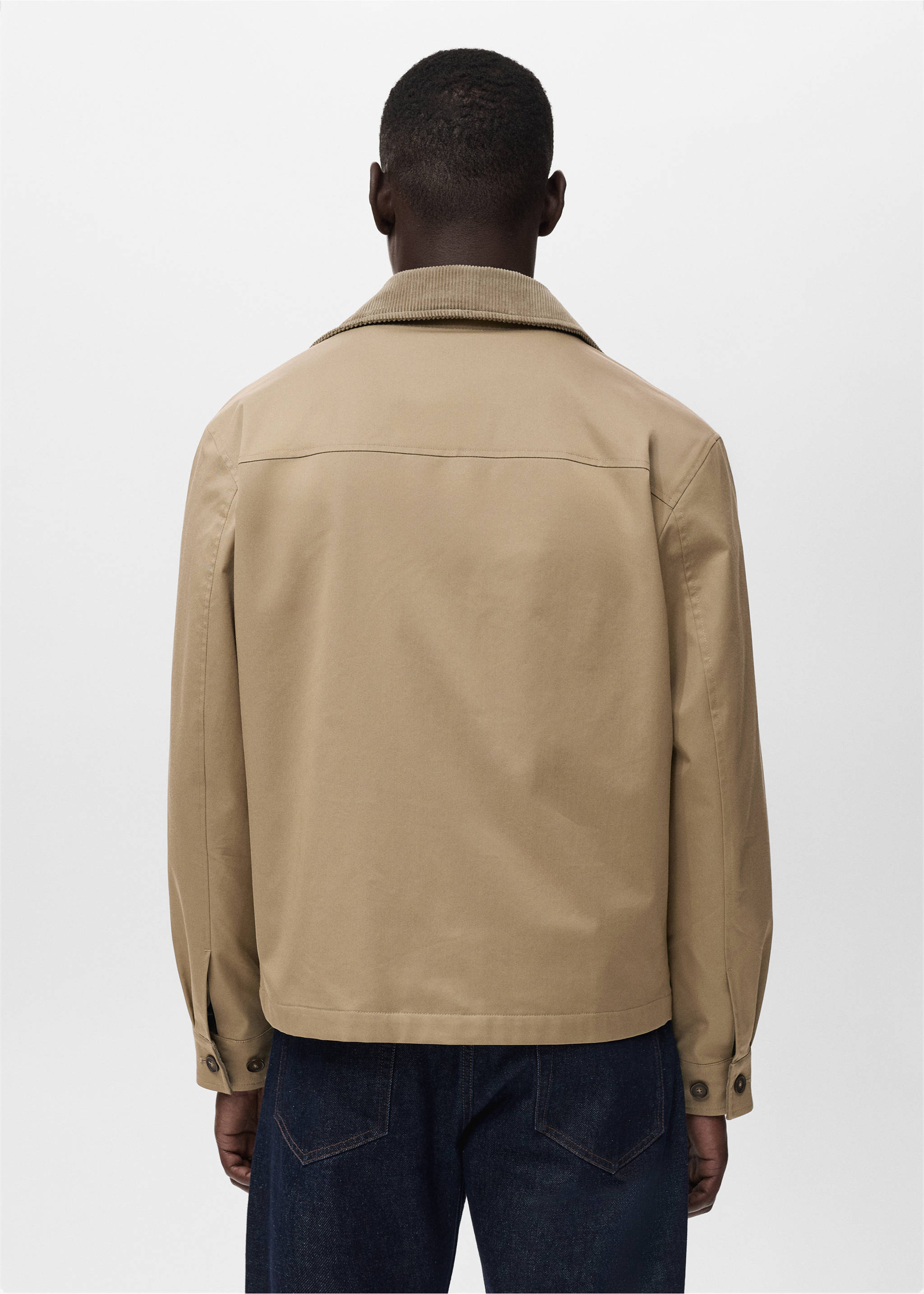 Water-repellent jacket with corduroy collar - Reverse of the article, Beige. Ref: 17005973-00.