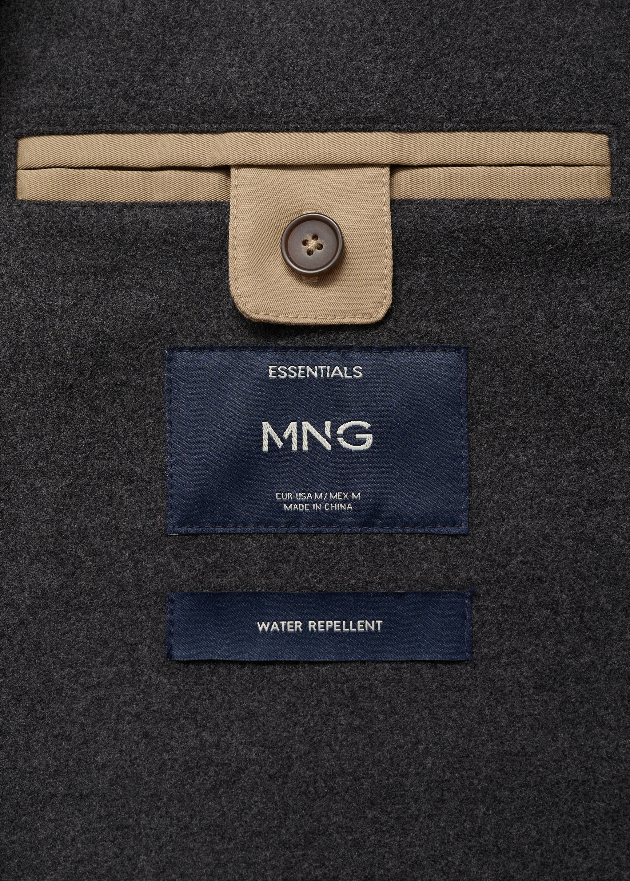 Water-repellent jacket with corduroy collar - Details of the article 0, Beige. Ref: 17005973-00.