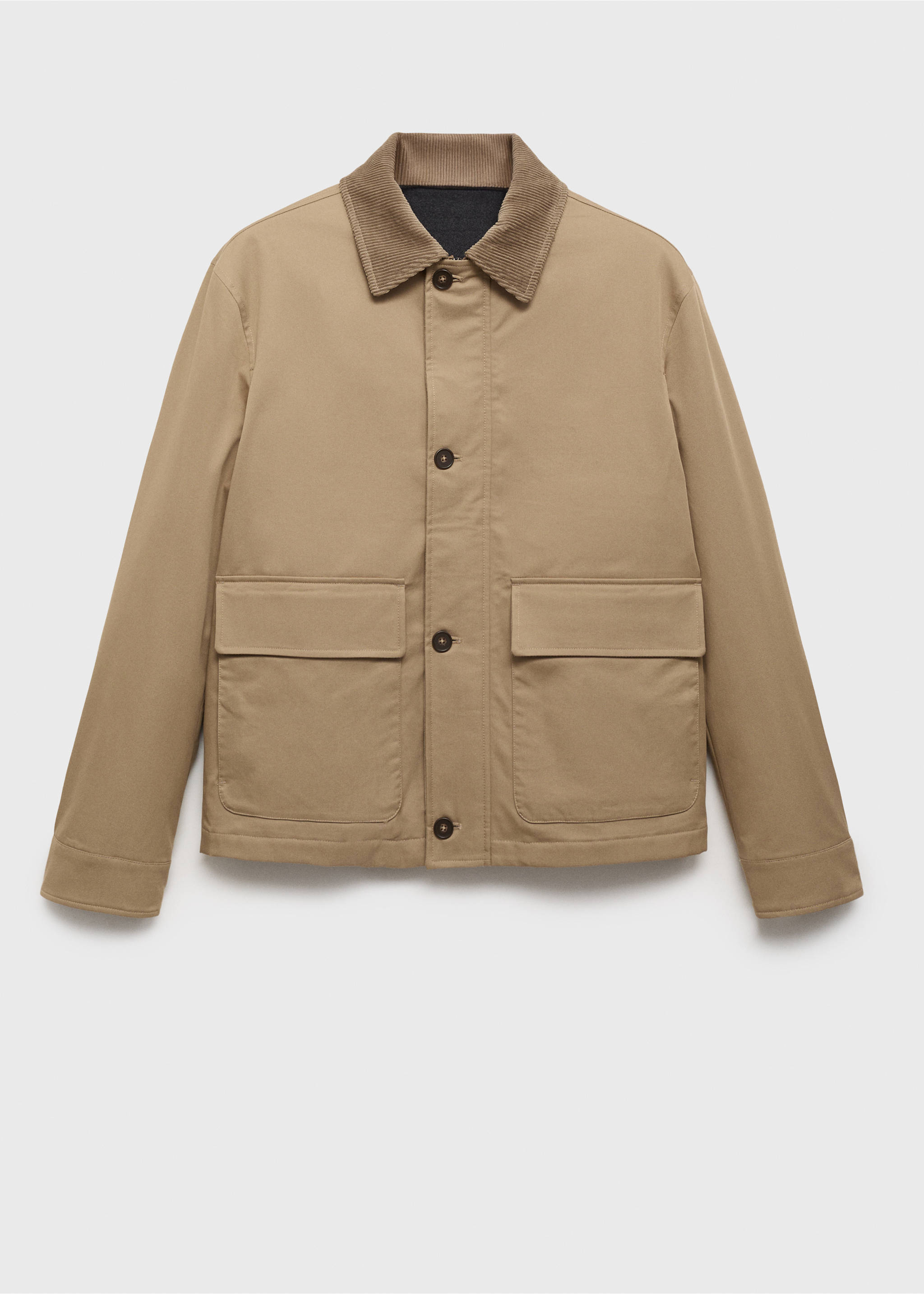 Water-repellent jacket with corduroy collar - Article without model, Beige. Ref: 17005973-00.