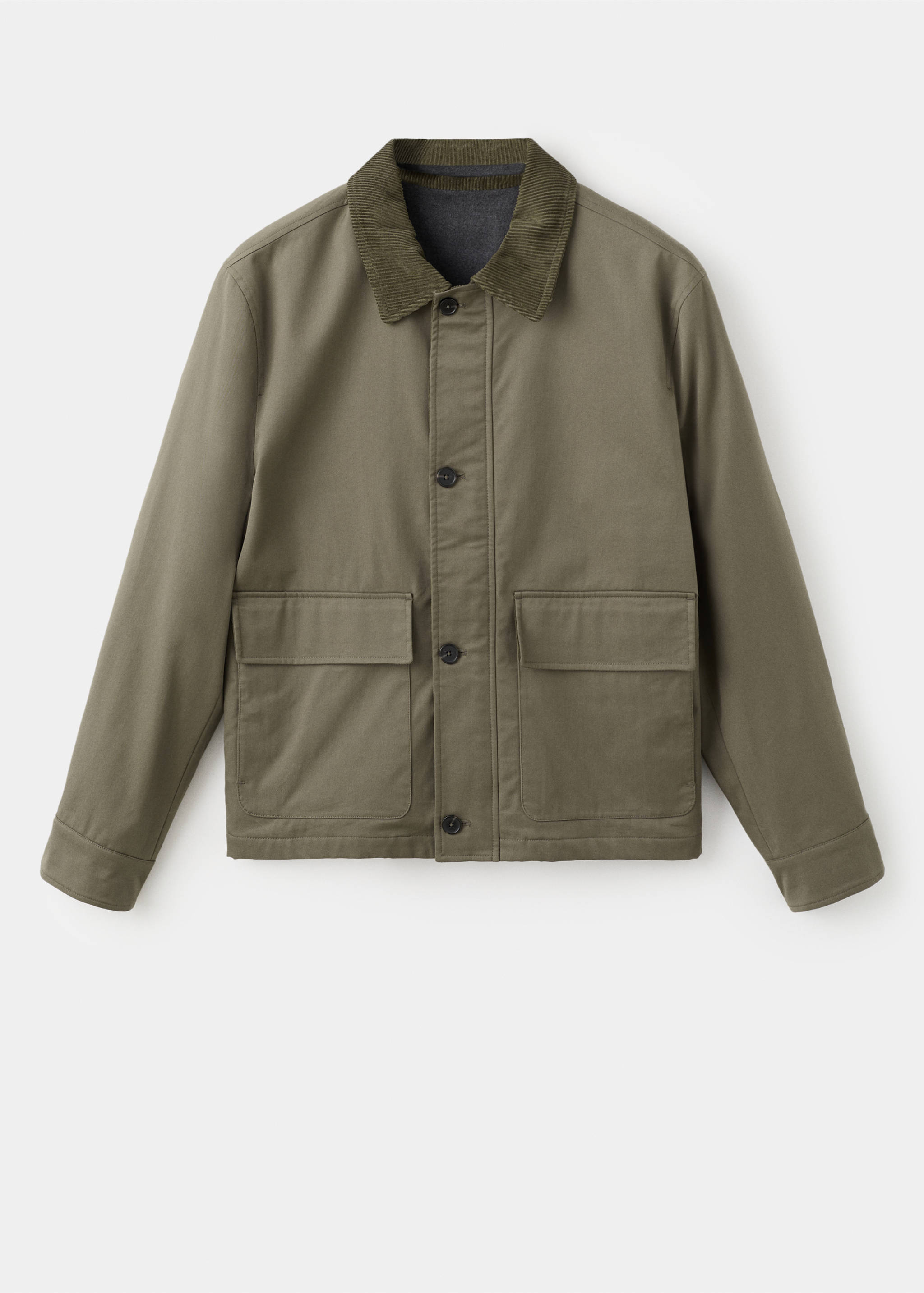 Water-repellent jacket with corduroy collar - Article without model, Olive Green. Ref: 17005973-00.