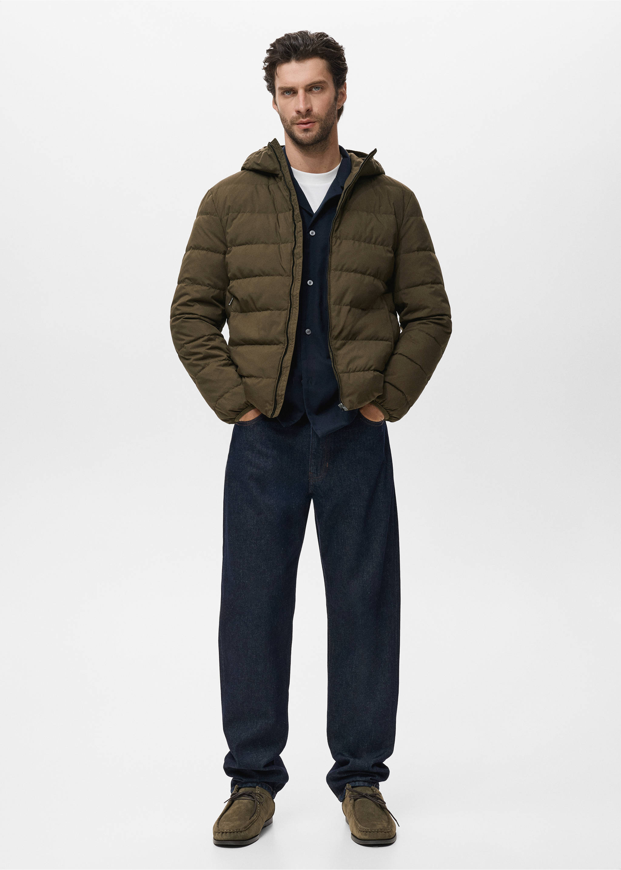 Packable down feather puffer jacket - General plane, Olive Green. Ref: 17005974-00.